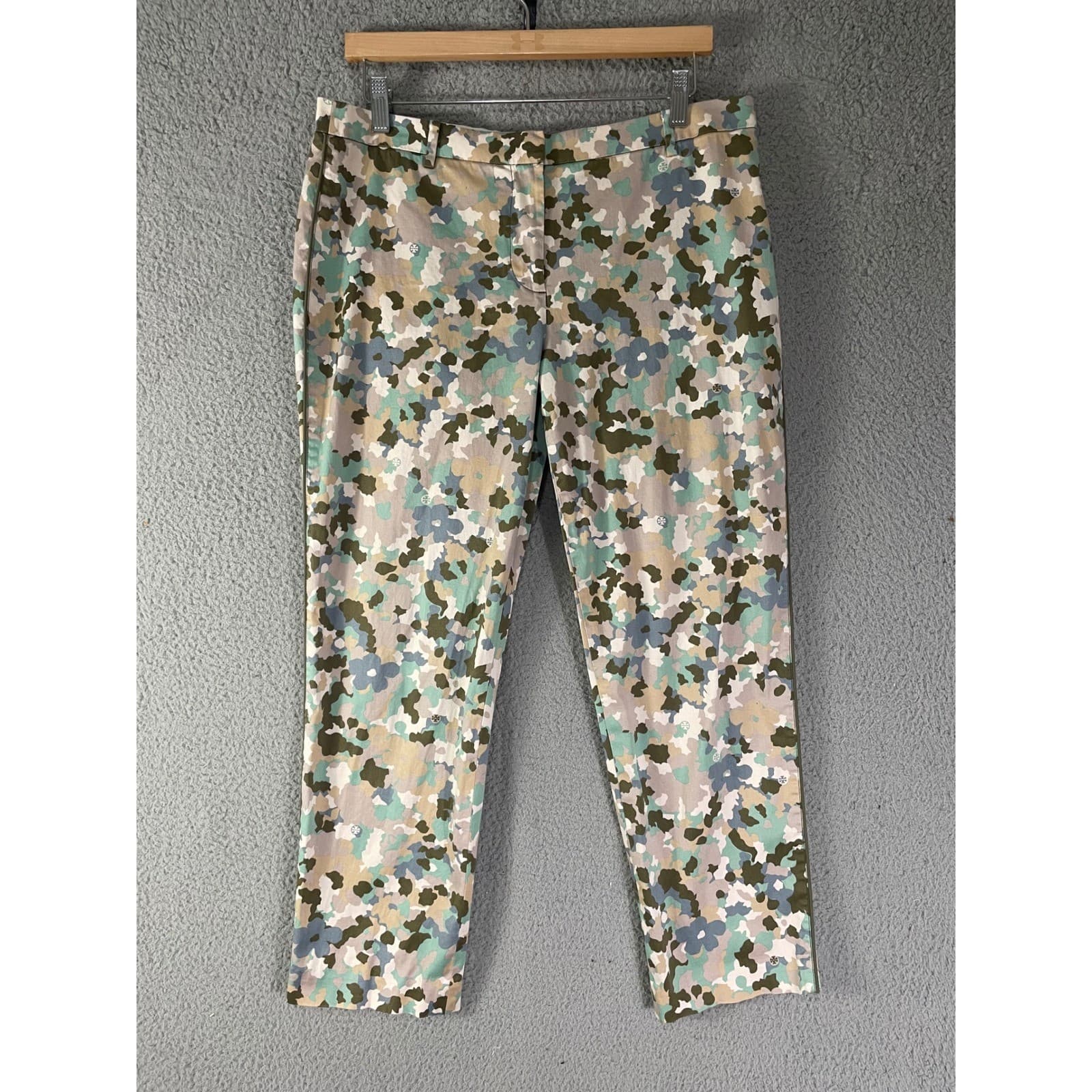 Tory Burch Floral Camo Pants Womens 10 Slim Cropped Stretch Designer Trousers - Thumbnail 2