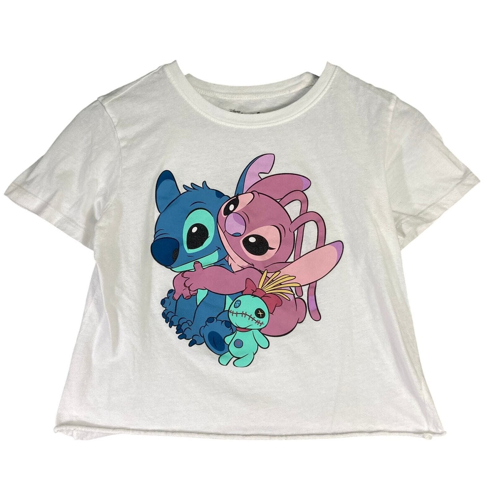 Disney Lilo & Stitch Angel Hugging Stitch Women's Graphic T-Shirt Medium White