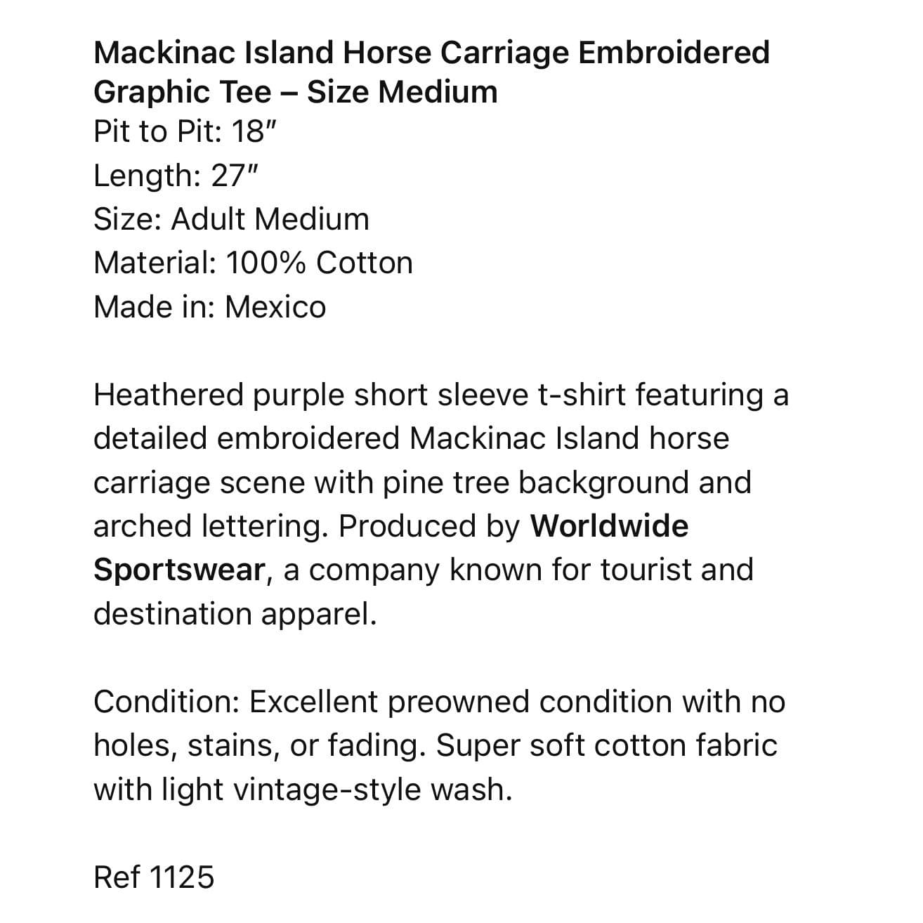 Mackinac Island Horse Carriage Embroidered Graphic Tee Purple Medium Souvenir - Thumbnail 2