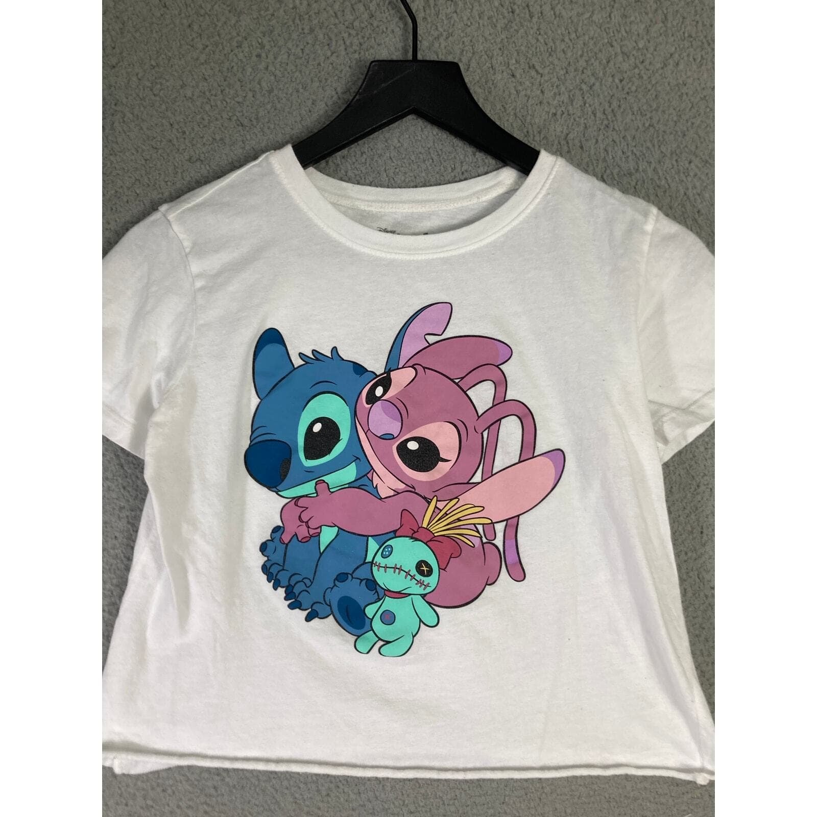 Disney Lilo & Stitch Angel Hugging Stitch Women's Graphic T-Shirt Medium White - Thumbnail 3