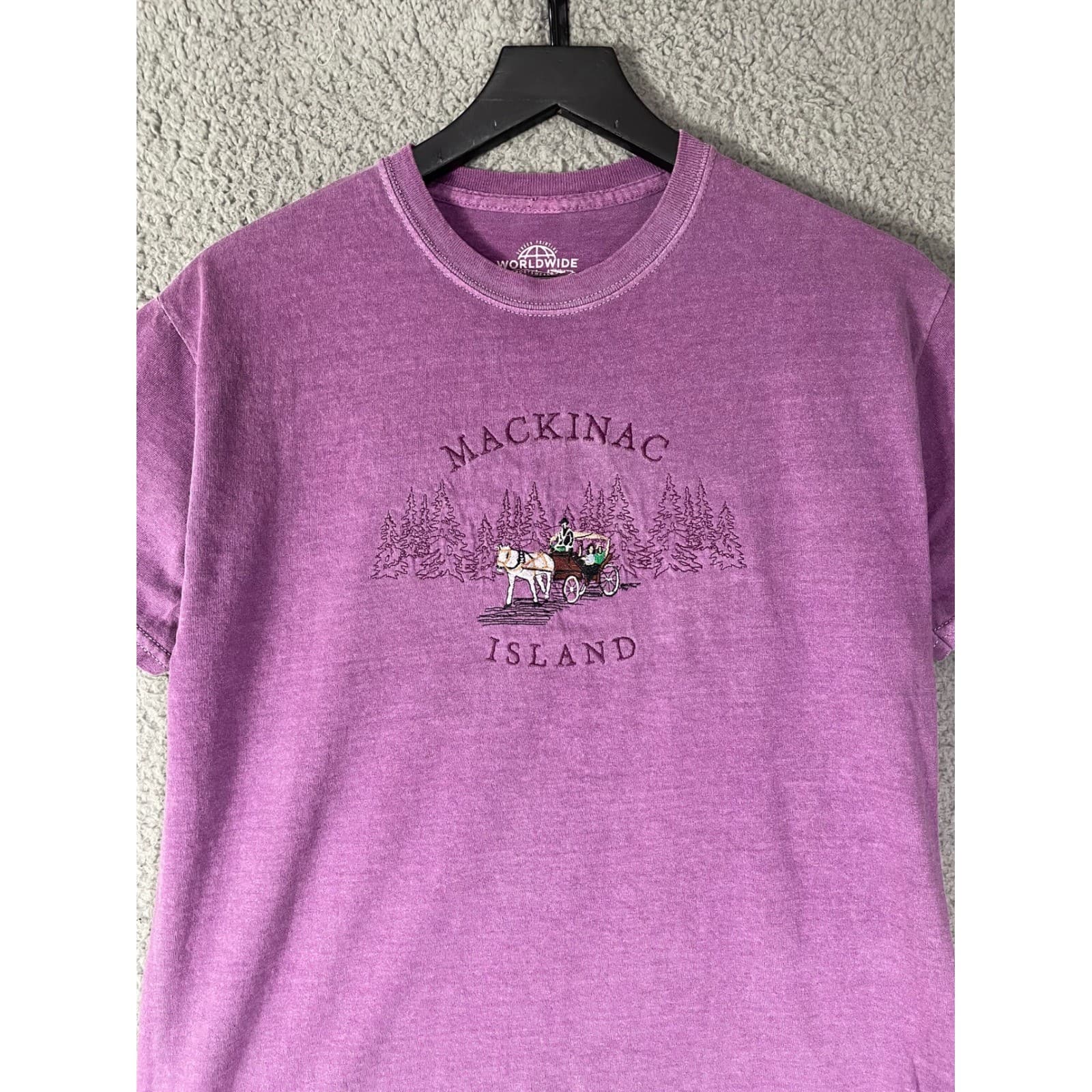 Mackinac Island Horse Carriage Embroidered Graphic Tee Purple Medium Souvenir - Thumbnail 6