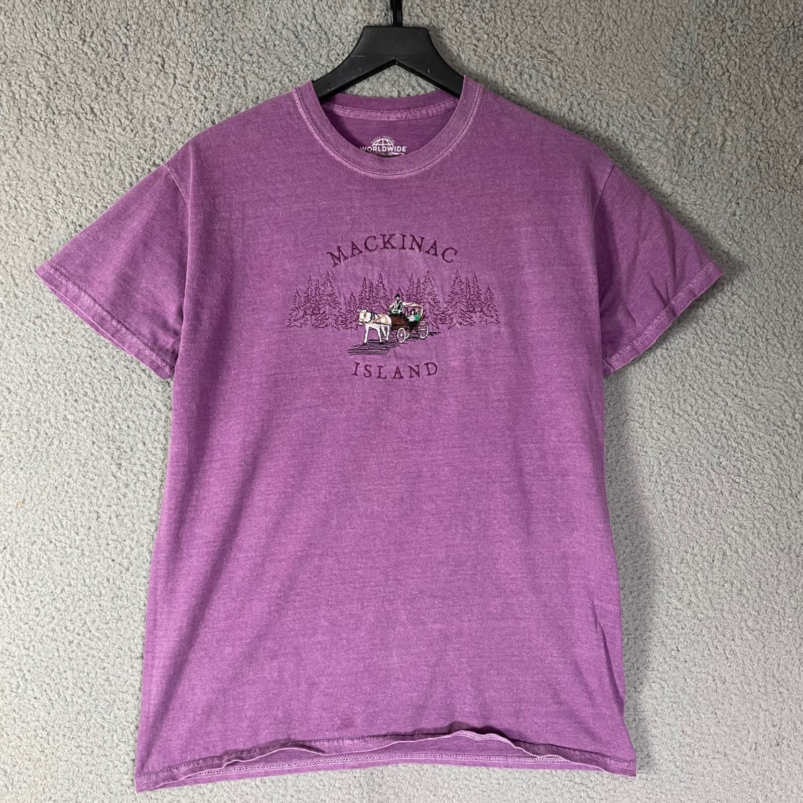 Mackinac Island Horse Carriage Embroidered Graphic Tee Purple Medium Souvenir - Thumbnail 4