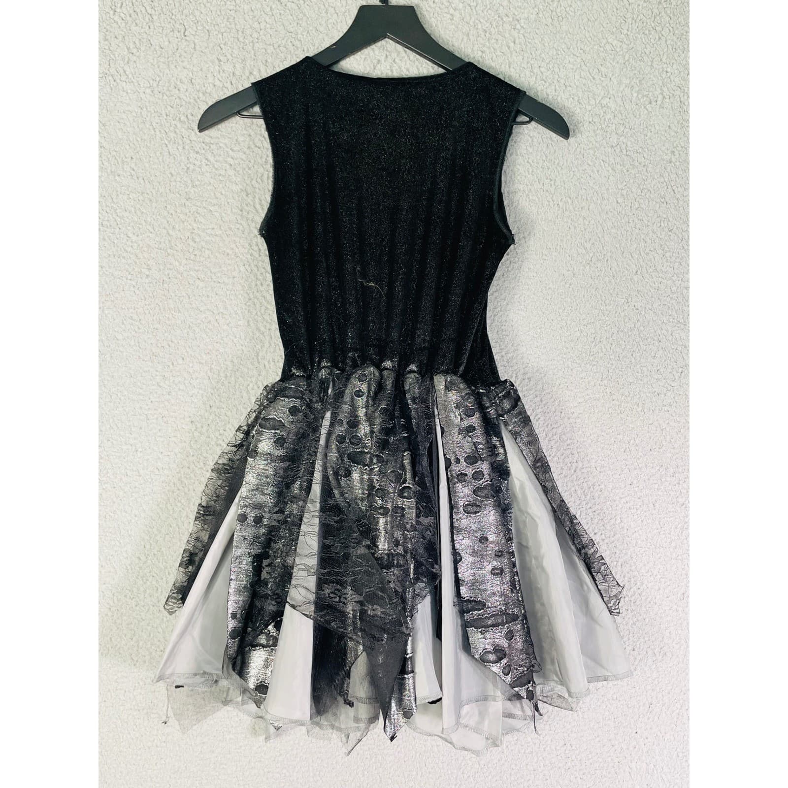 Girls Halloween Witch Costume Dress Large Black Silver Lace Party Spooky - Thumbnail 10