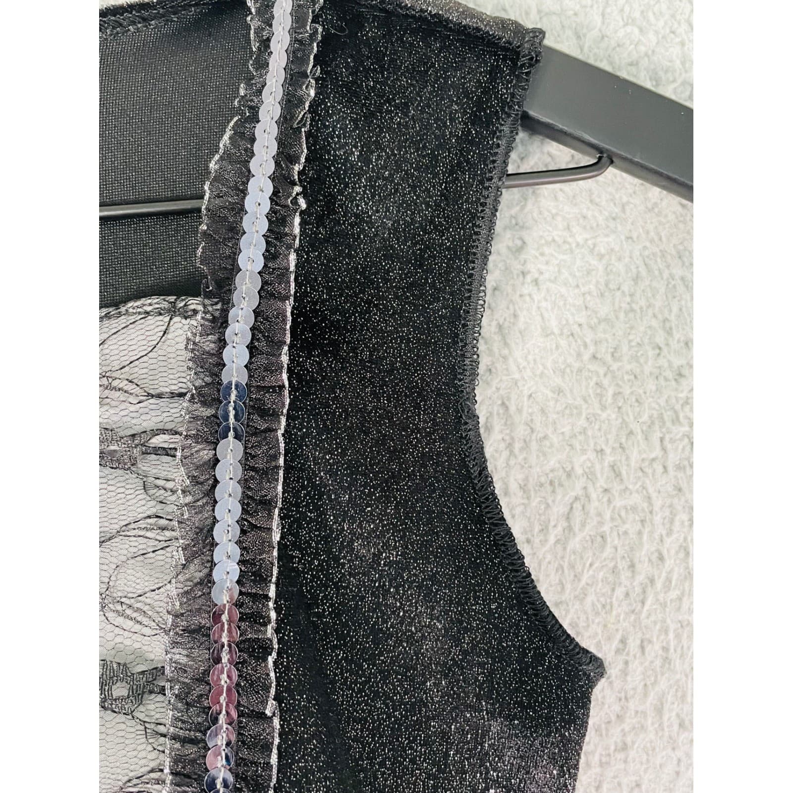 Girls Halloween Witch Costume Dress Large Black Silver Lace Party Spooky - Thumbnail 8