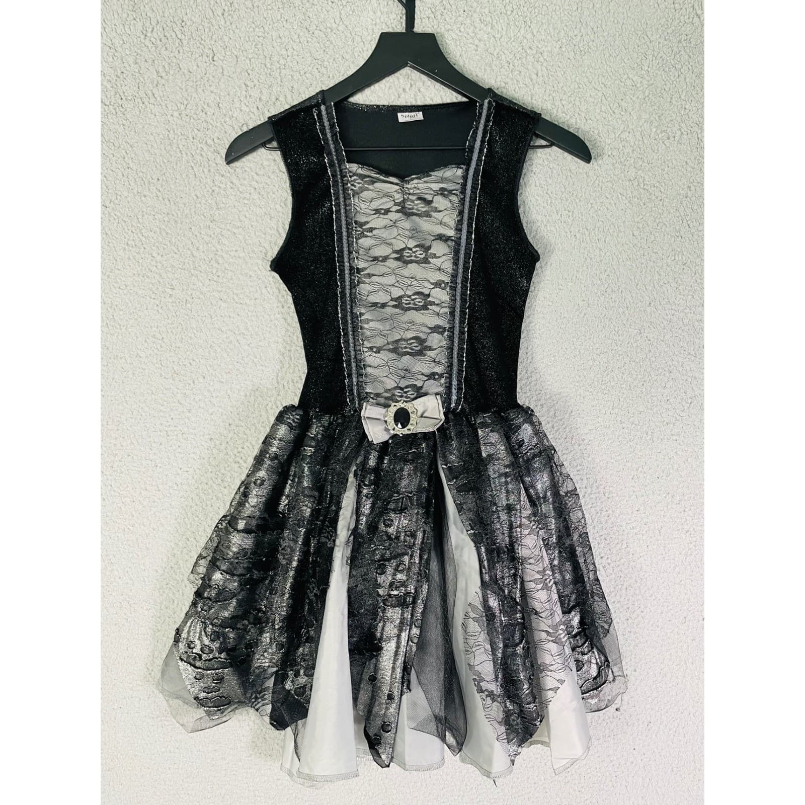Girls Halloween Witch Costume Dress Large Black Silver Lace Party Spooky - Thumbnail 2