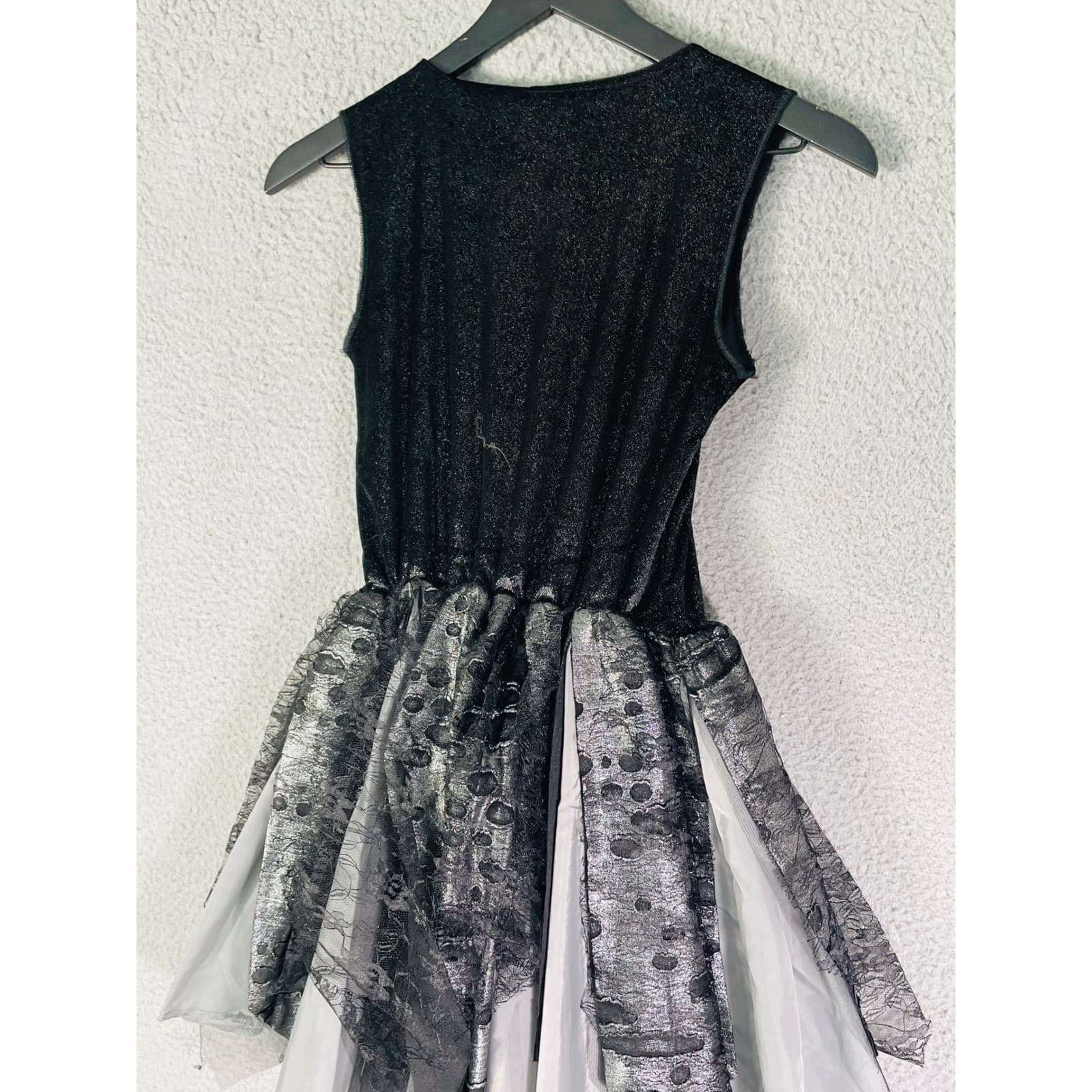 Girls Halloween Witch Costume Dress Large Black Silver Lace Party Spooky - Thumbnail 11