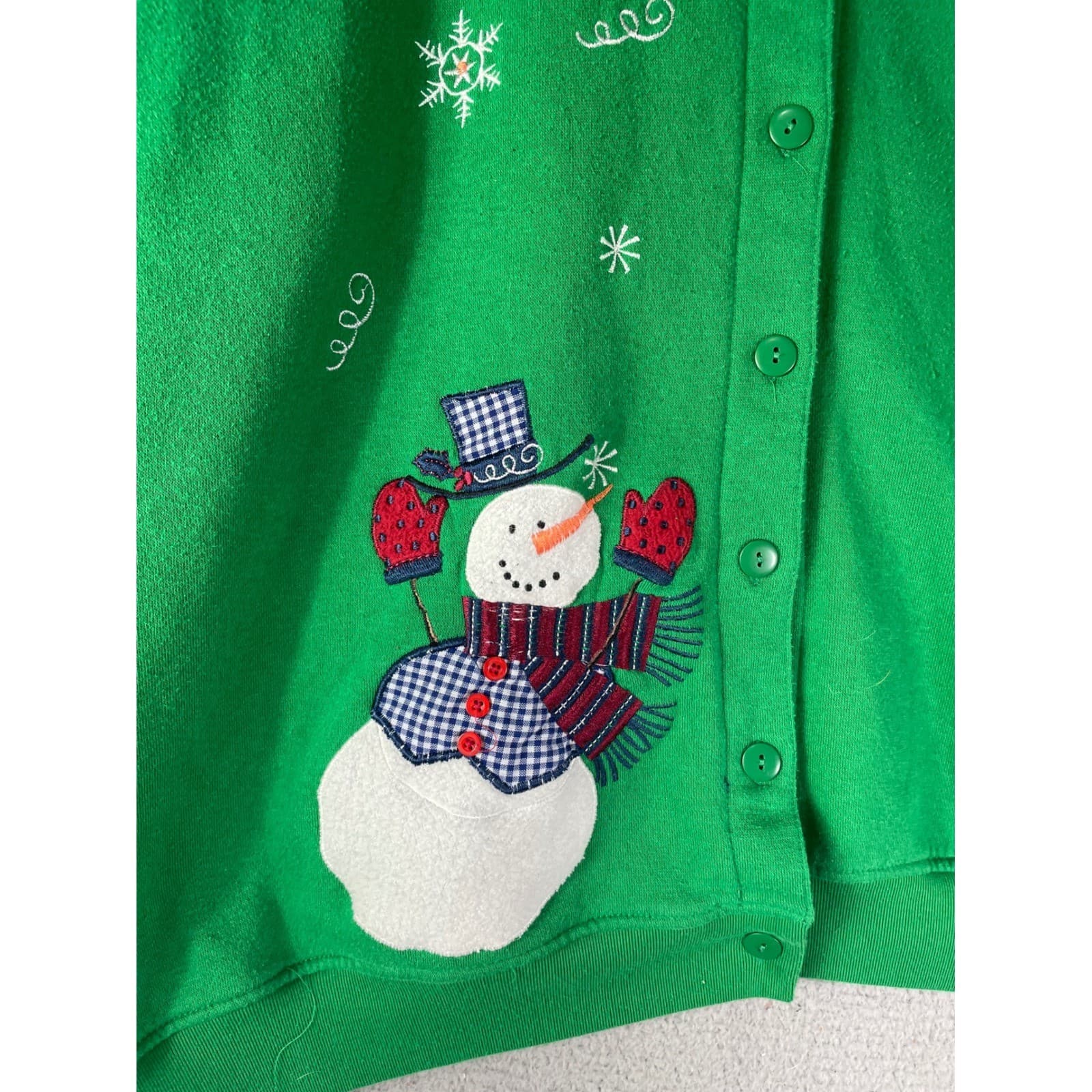 Shenanigans Green Snowman Vintage Snowflake Button Front Cardigan Sweatshirt 3X - Thumbnail 13