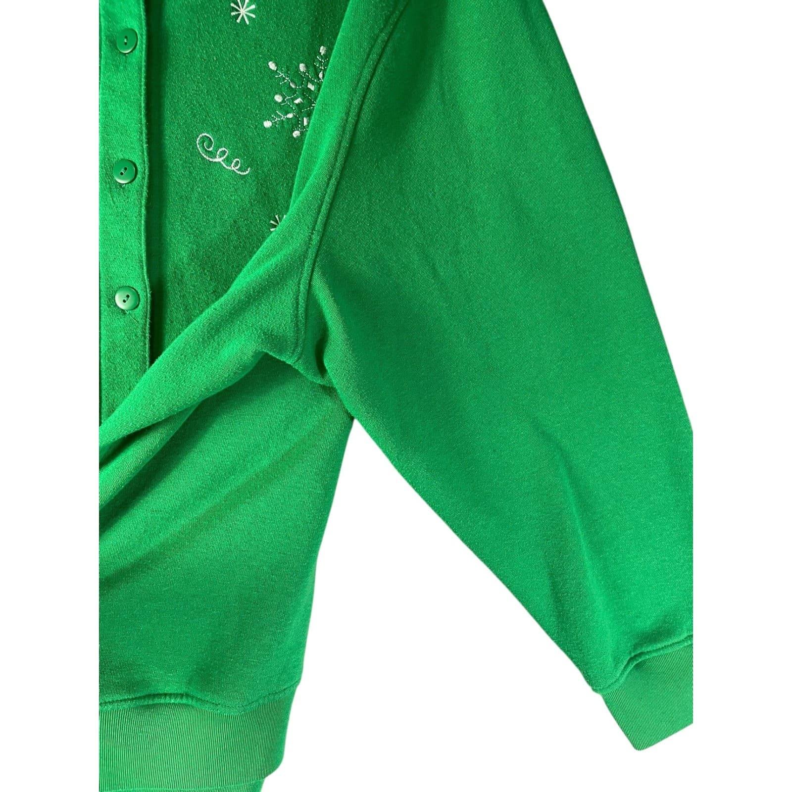 Shenanigans Green Snowman Vintage Snowflake Button Front Cardigan Sweatshirt 3X - Thumbnail 8