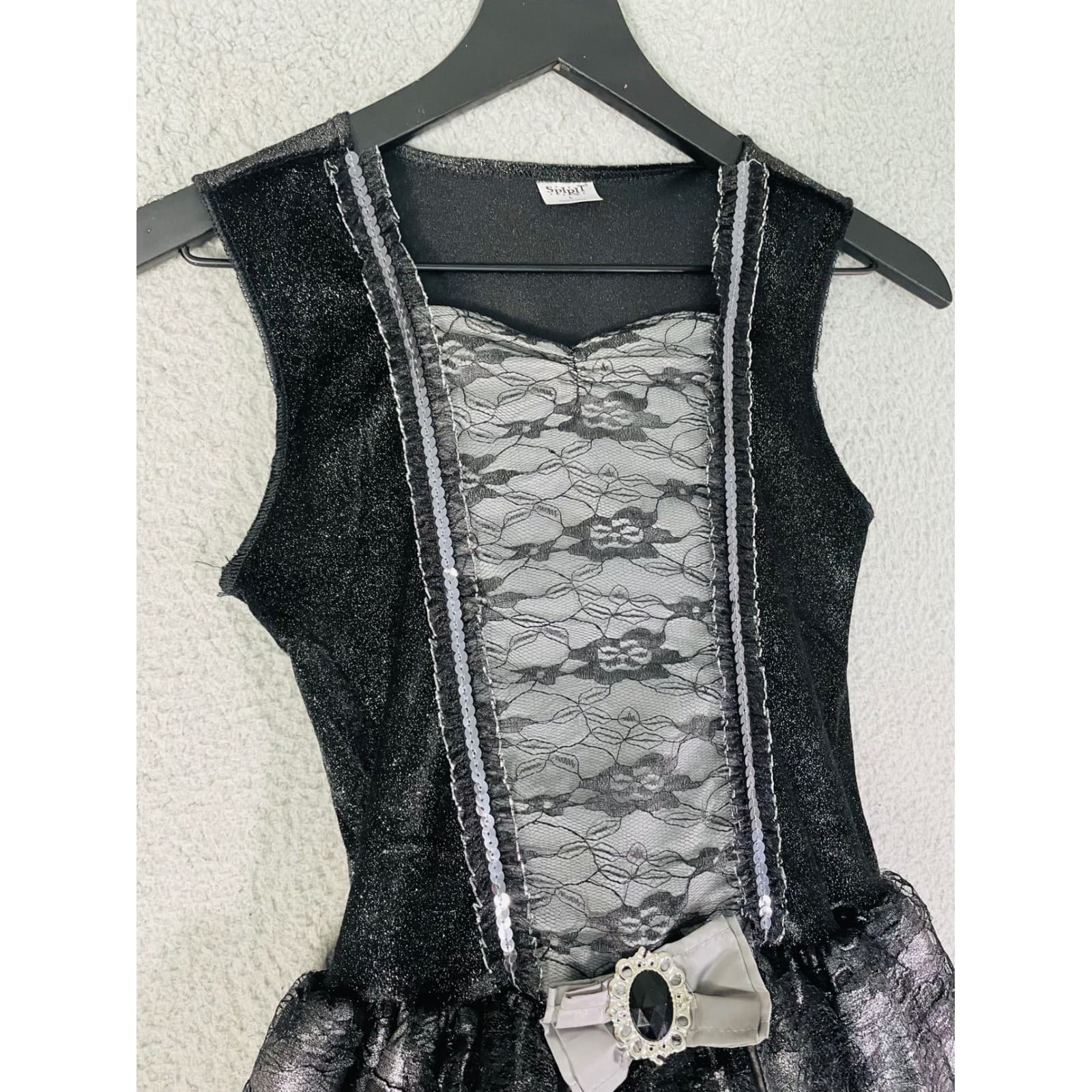 Girls Halloween Witch Costume Dress Large Black Silver Lace Party Spooky - Thumbnail 3