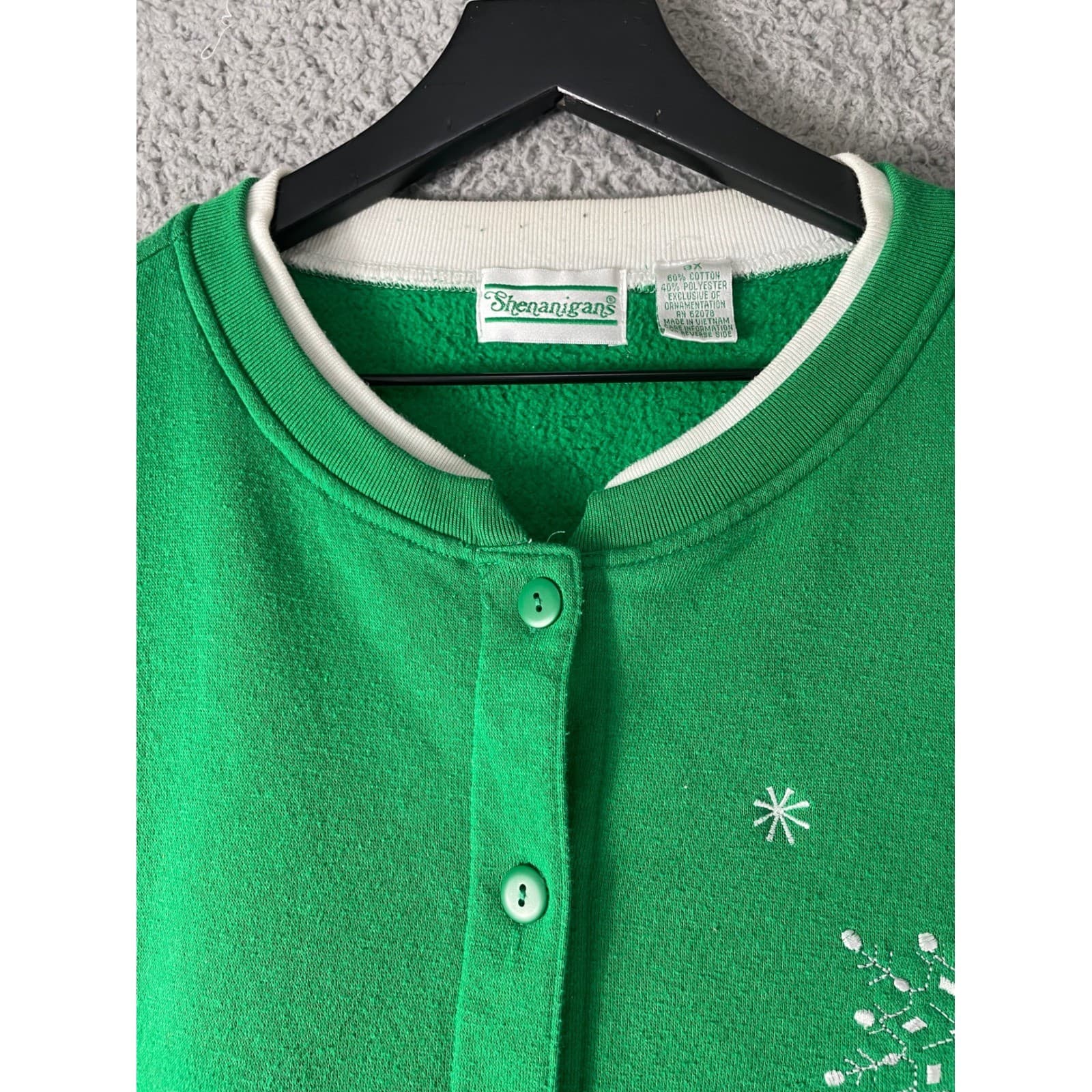 Shenanigans Green Snowman Vintage Snowflake Button Front Cardigan Sweatshirt 3X - Thumbnail 11