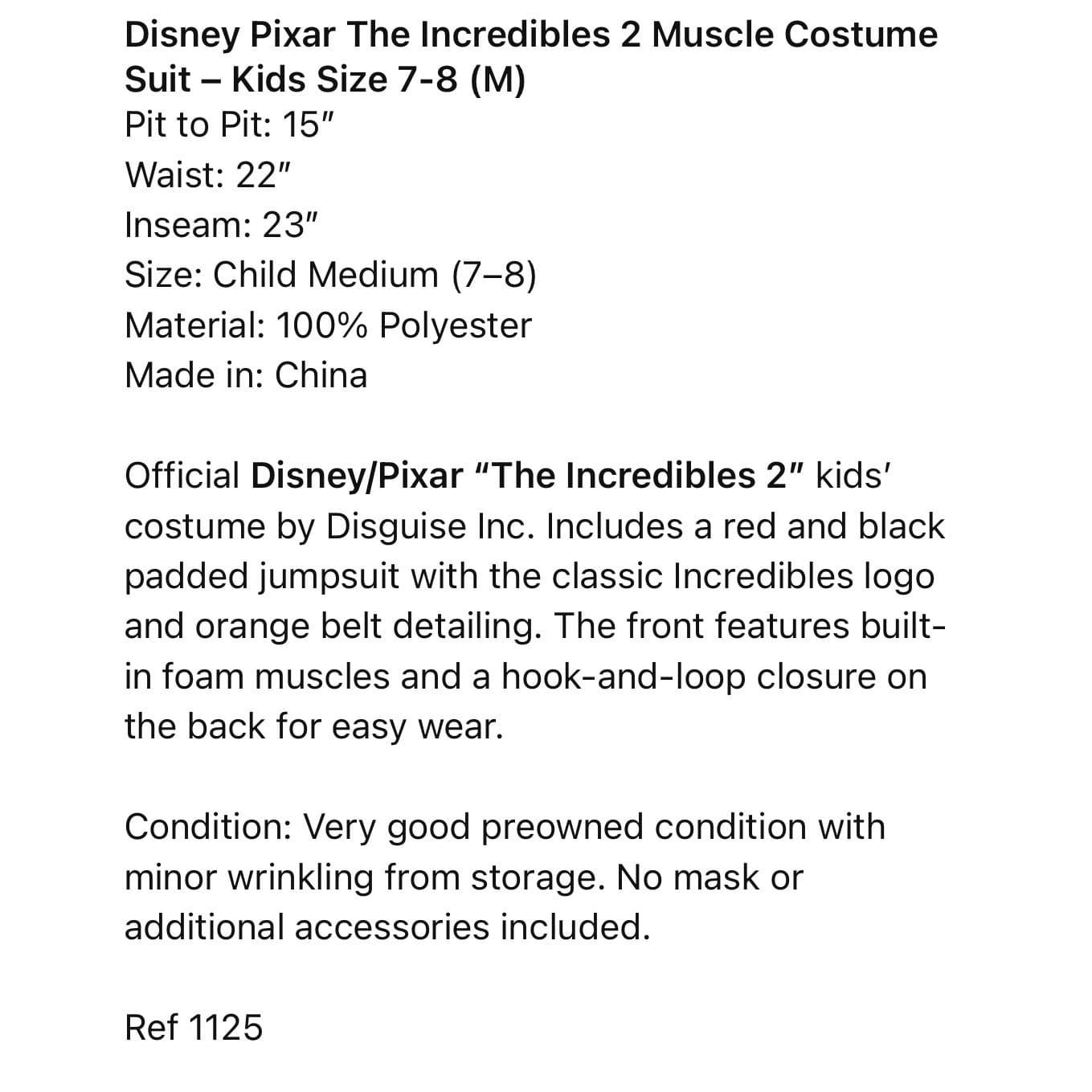 Disney Pixar Incredibles 2 Muscle Costume Suit Kids Size 7-8 Medium Red Black - Thumbnail 2