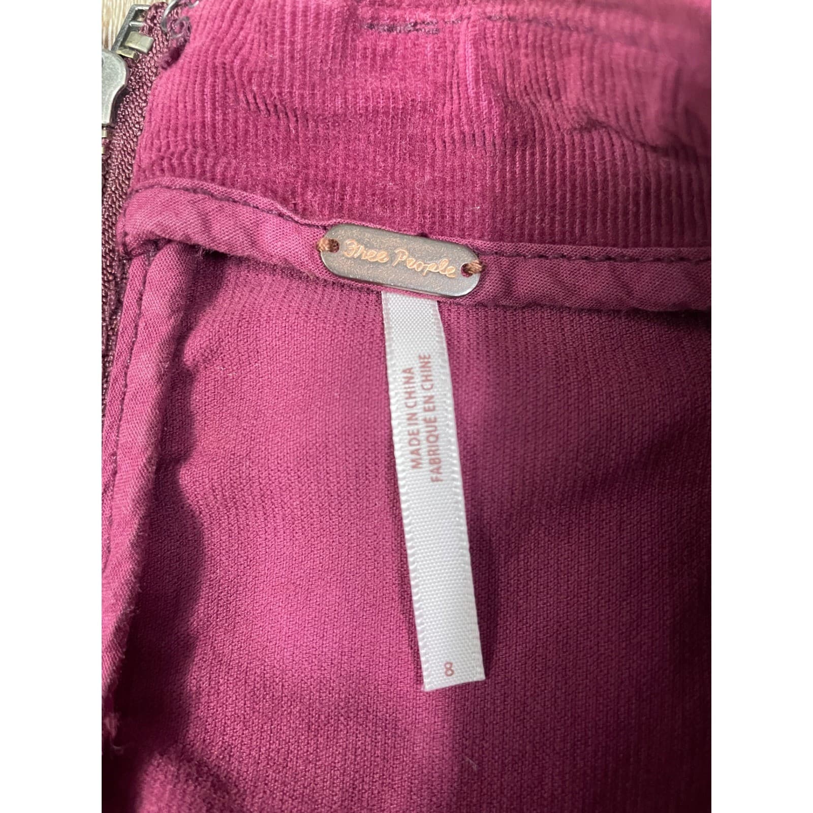 Free People Burgundy Corduroy Mini Skirt Women's Size 8 Boho Fall Back Zip - Thumbnail 3