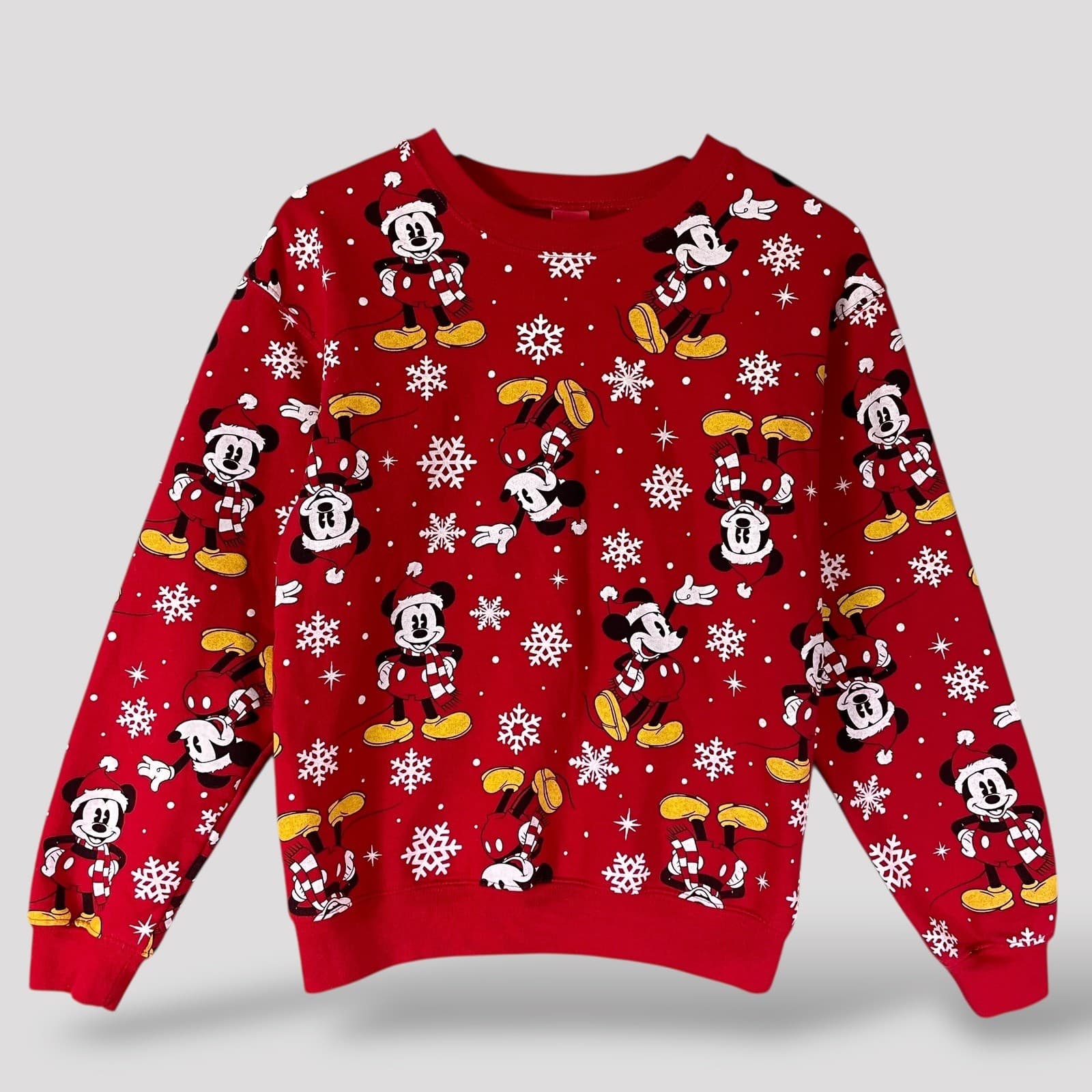 Disney Mickey Mouse Red Holiday Snowflake Sweatshirt Women's XS Christmas Gift