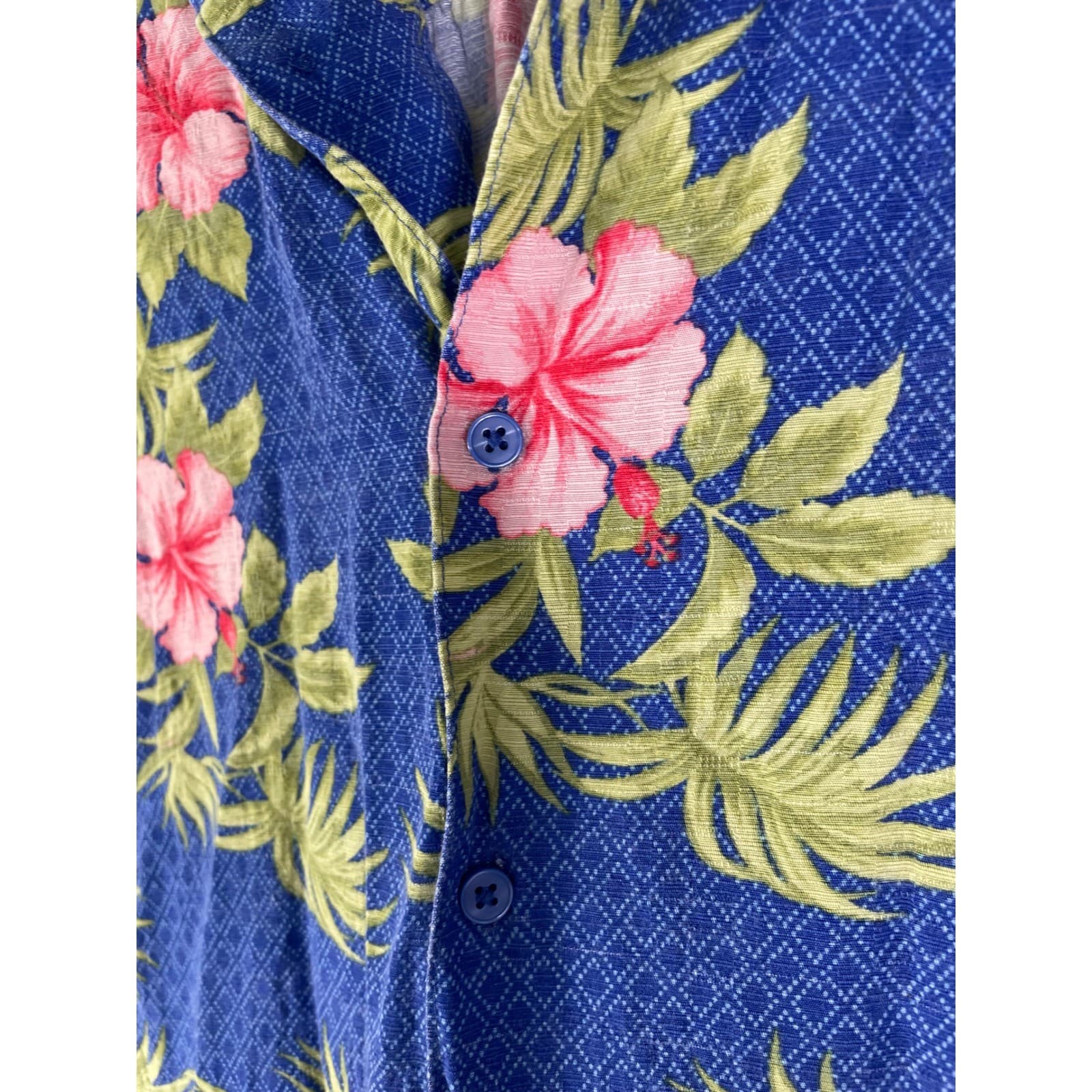 Cubavera Men Medium Blue Hawaiian Floral Aloha Button Up Shirt Short Sleeve - Thumbnail 9
