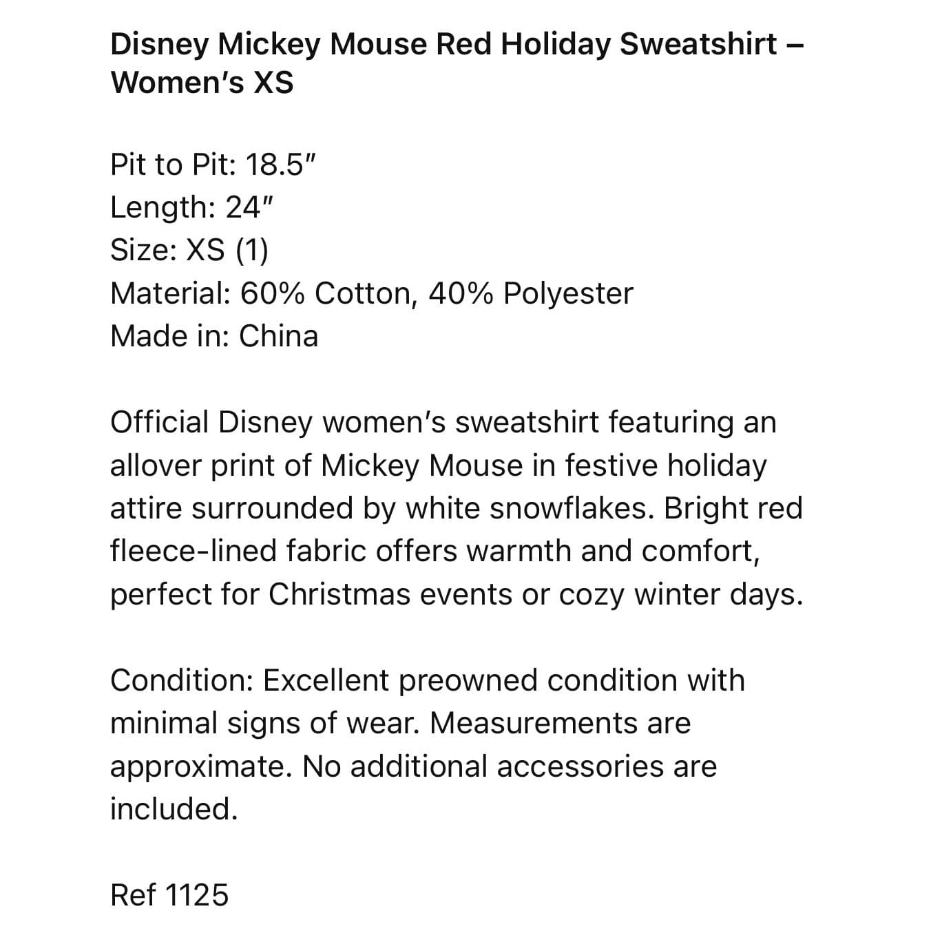 Disney Mickey Mouse Red Holiday Snowflake Sweatshirt Women's XS Christmas Gift - Thumbnail 2
