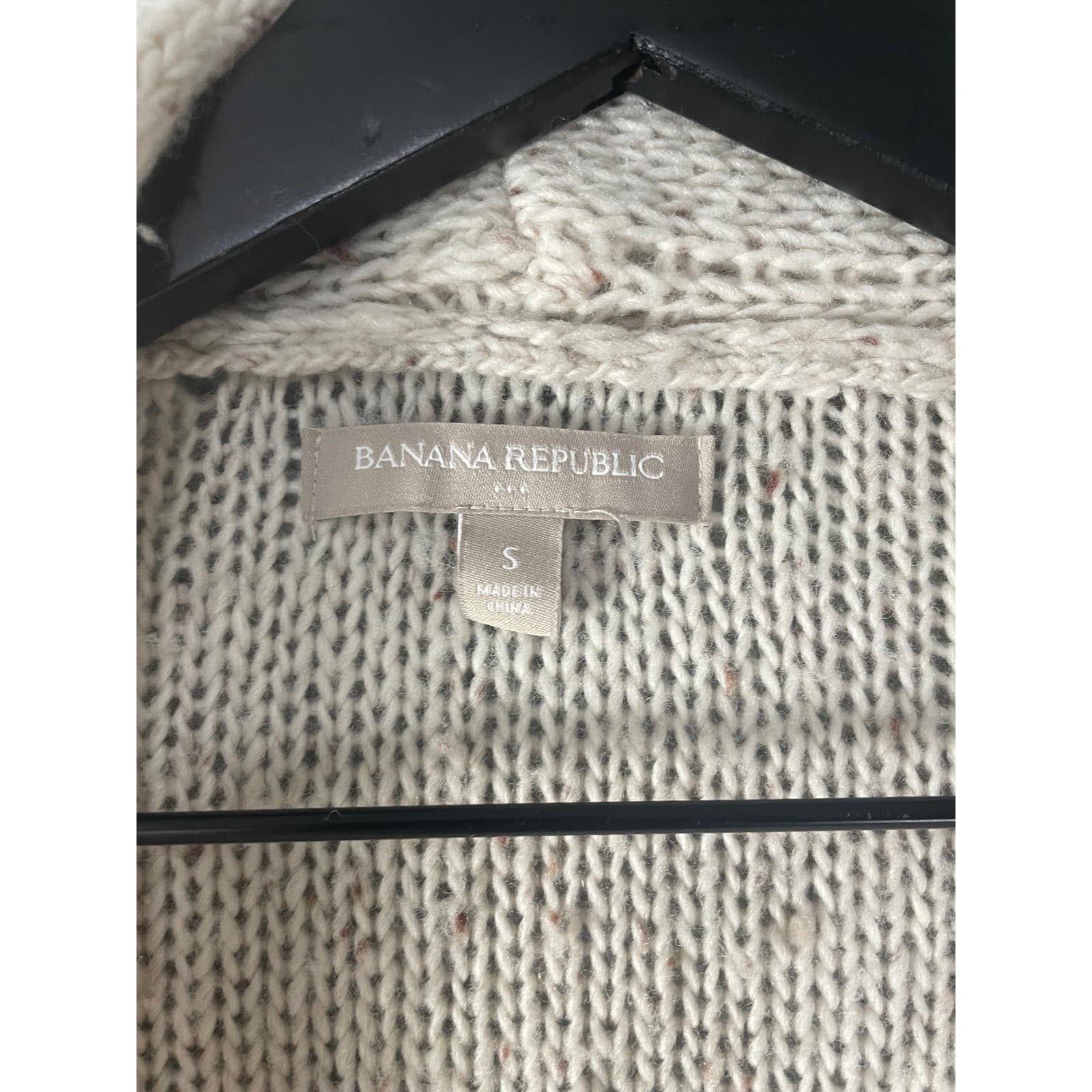 Banana Republic Womens Small Oatmeal Wool Blend Cable Trim Long Cardigan Sweater - Thumbnail 4