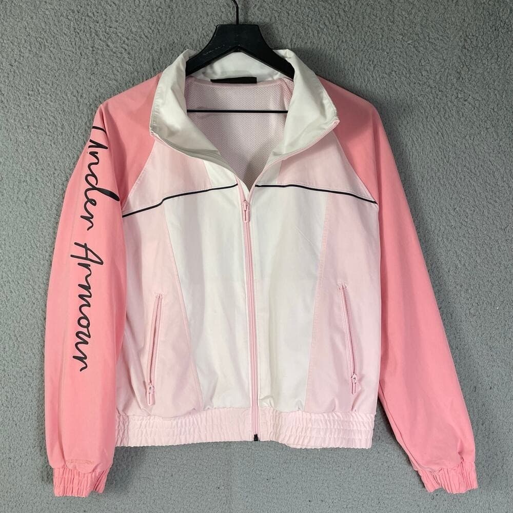 Under Armour Women's Pink Colorblock Full Zip Windbreaker Jacket XS Loose Fit - Thumbnail 2