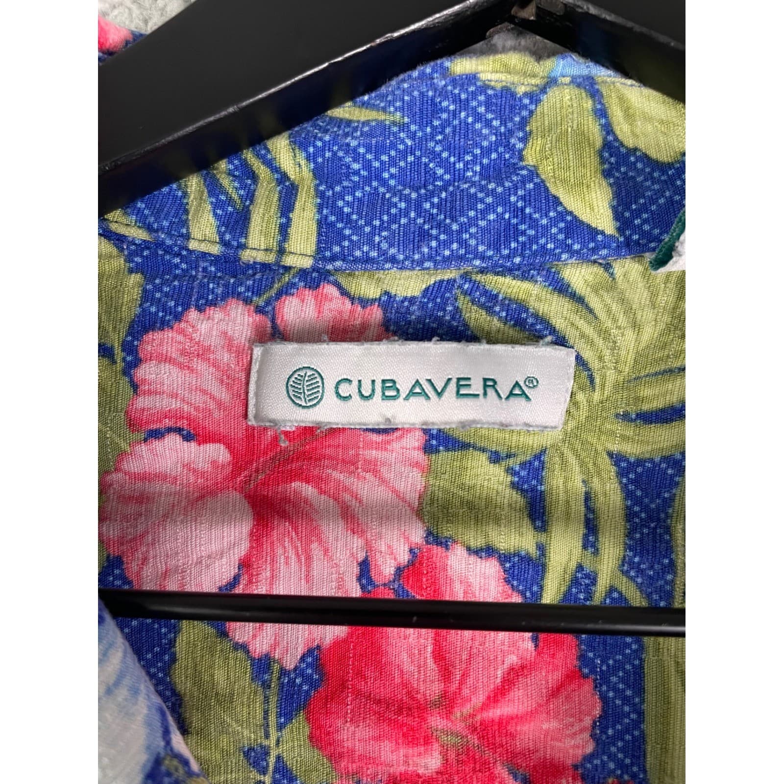 Cubavera Men Medium Blue Hawaiian Floral Aloha Button Up Shirt Short Sleeve - Thumbnail 3