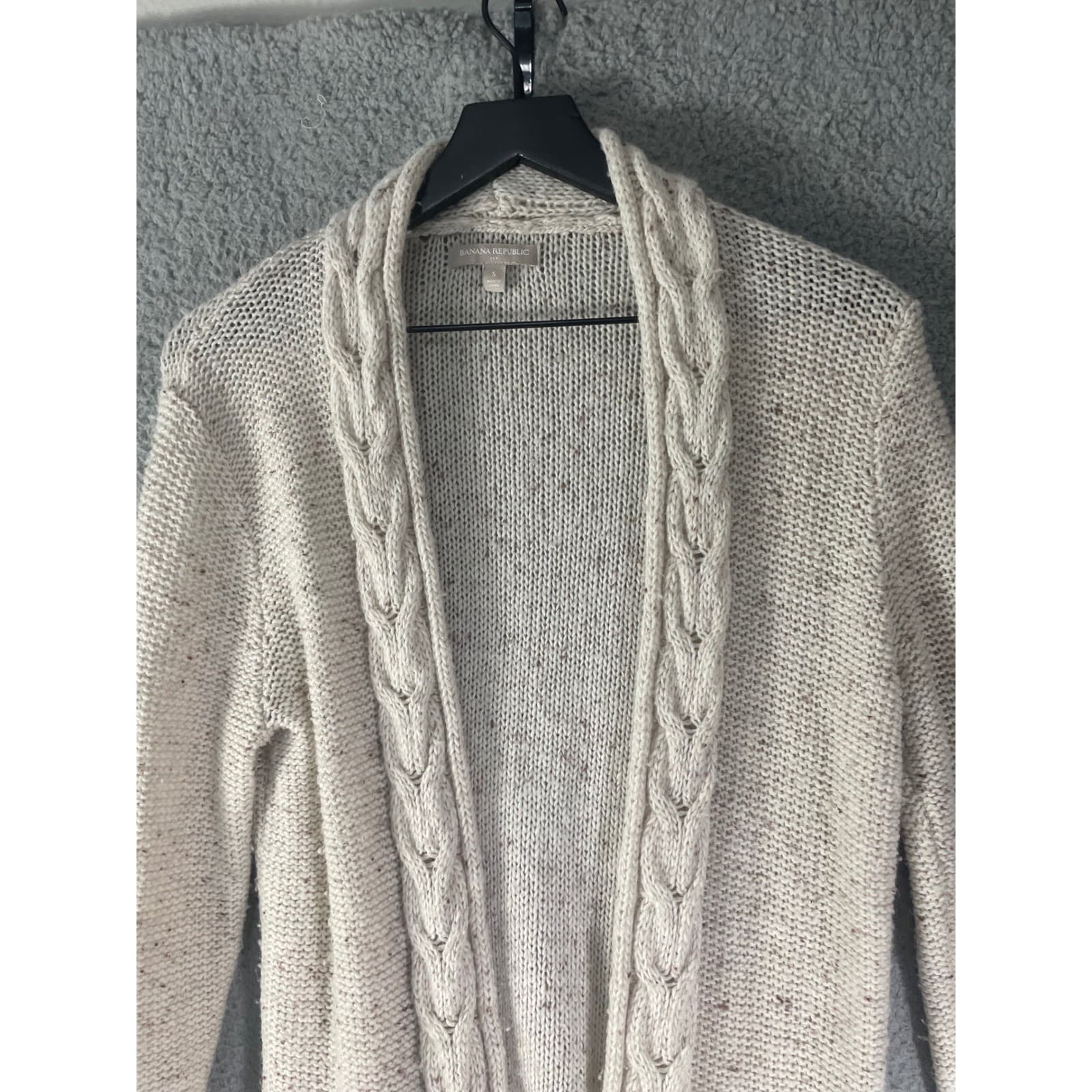 Banana Republic Womens Small Oatmeal Wool Blend Cable Trim Long Cardigan Sweater - Thumbnail 7