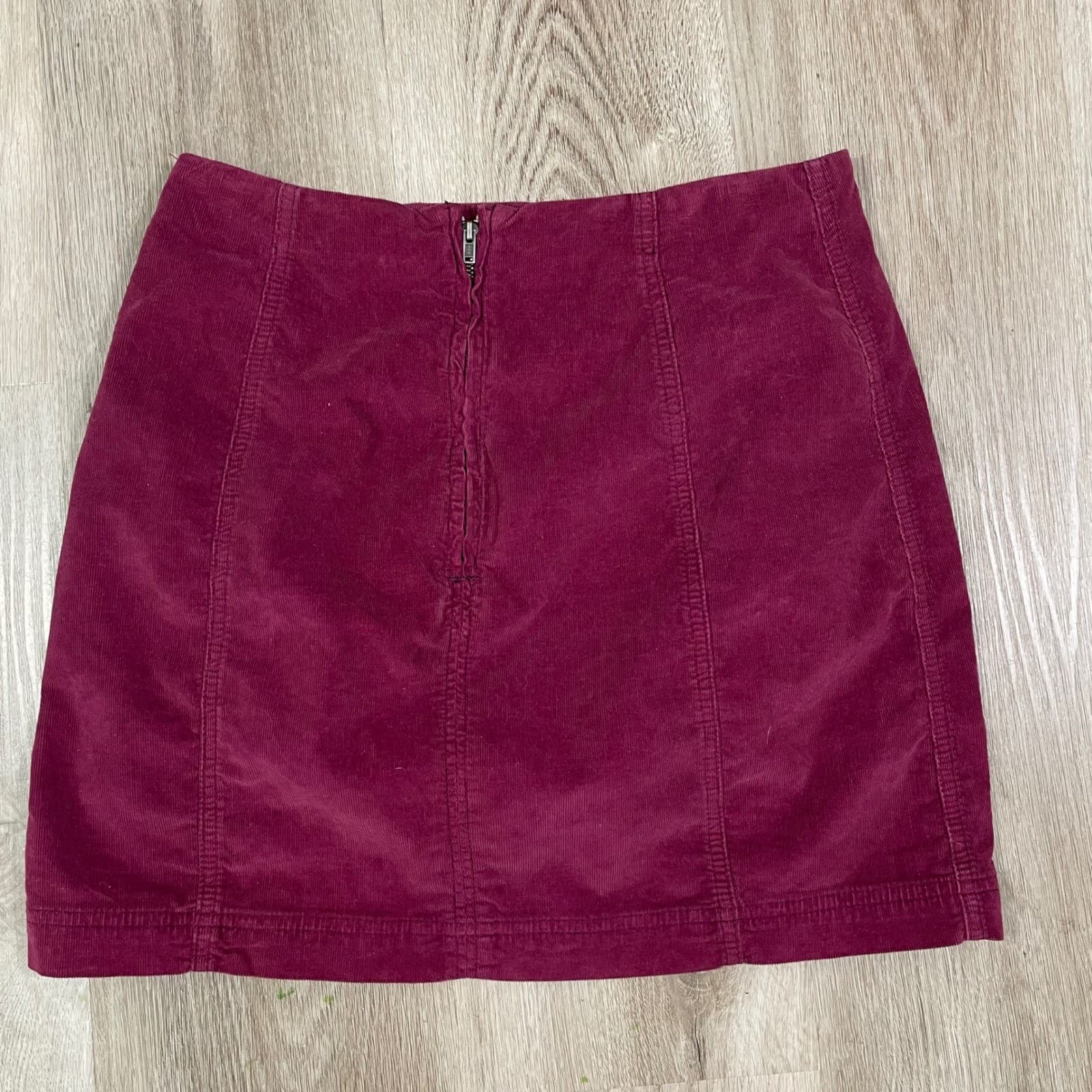 Free People Burgundy Corduroy Mini Skirt Women's Size 8 Boho Fall Back Zip - Thumbnail 7