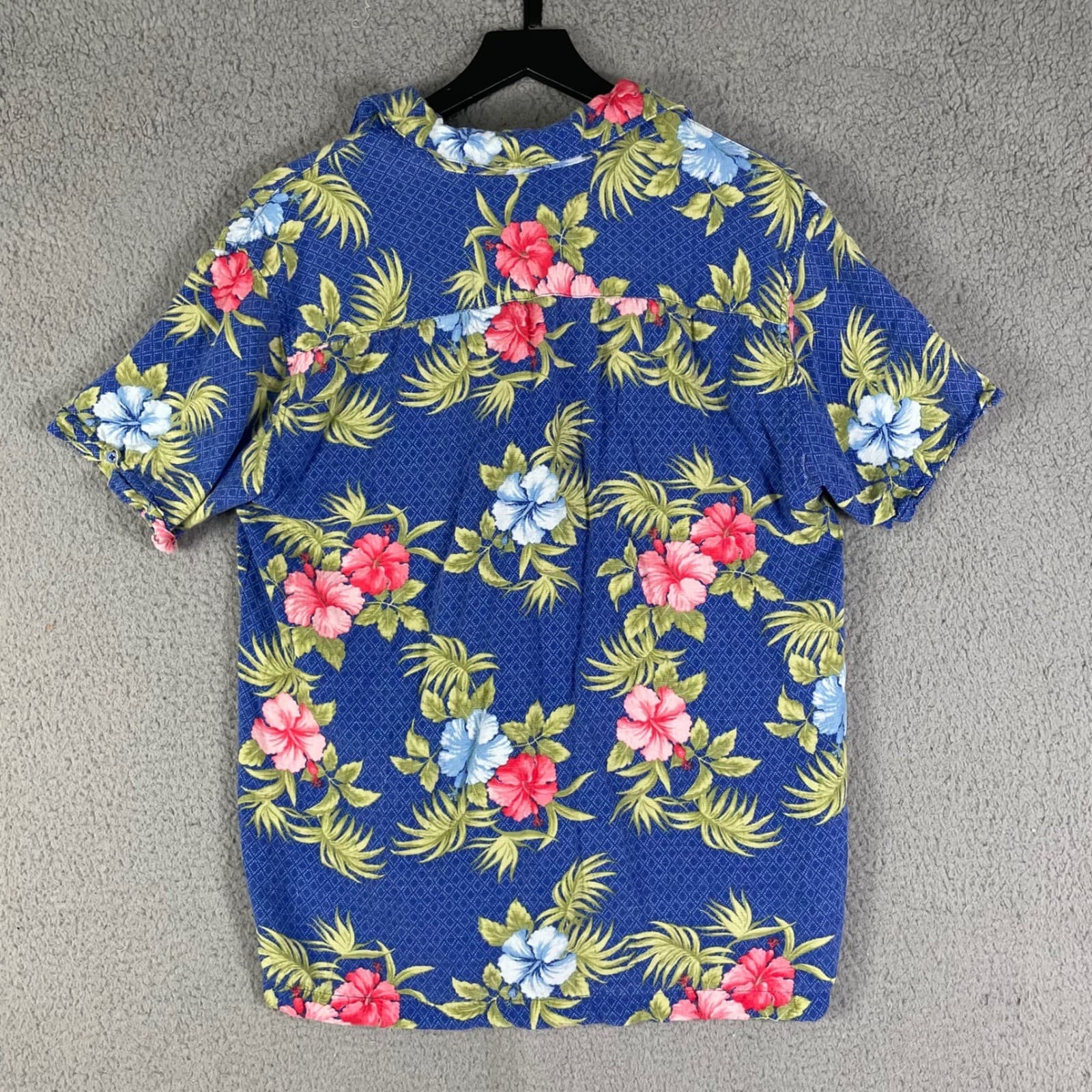 Cubavera Men Medium Blue Hawaiian Floral Aloha Button Up Shirt Short Sleeve - Thumbnail 7