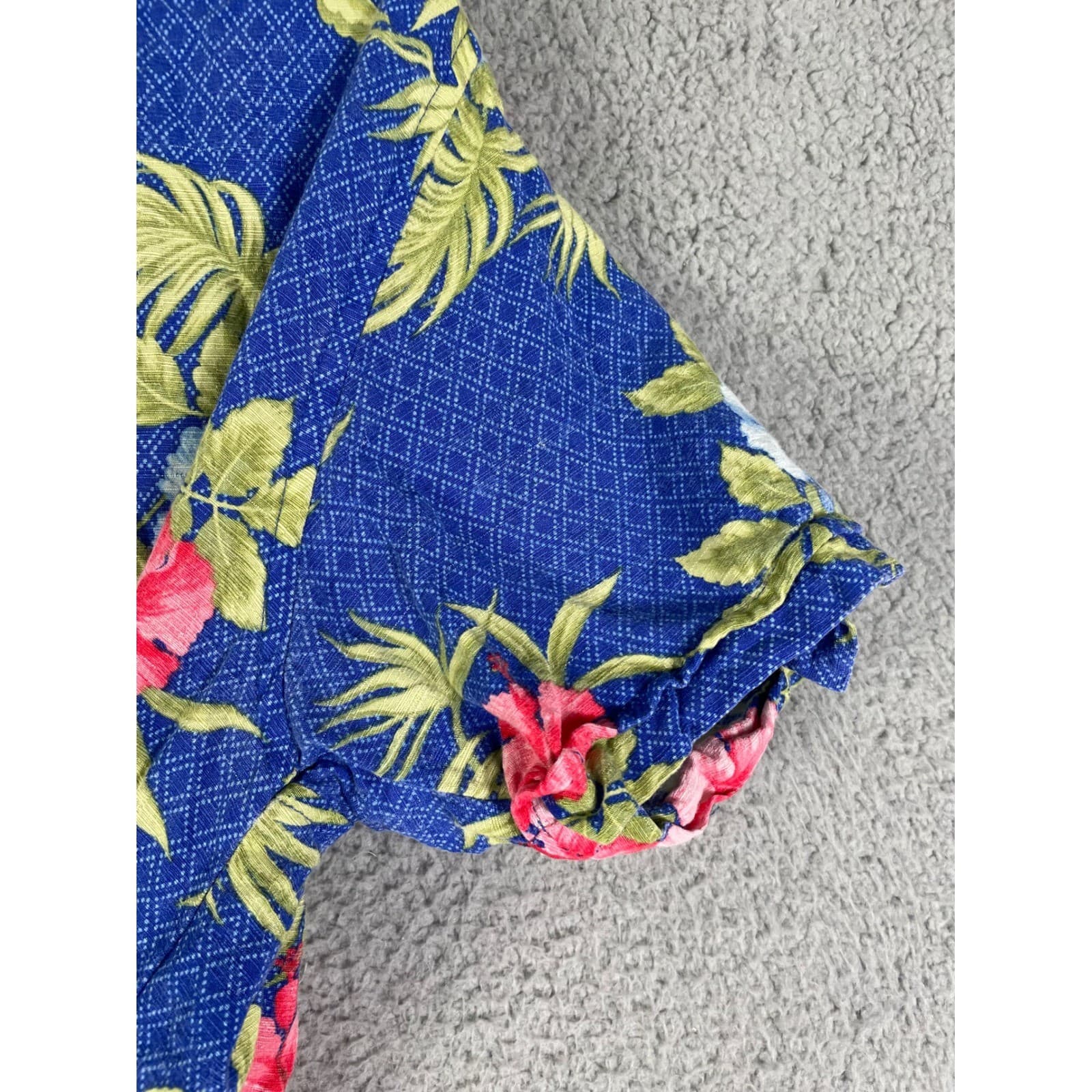 Cubavera Men Medium Blue Hawaiian Floral Aloha Button Up Shirt Short Sleeve - Thumbnail 12