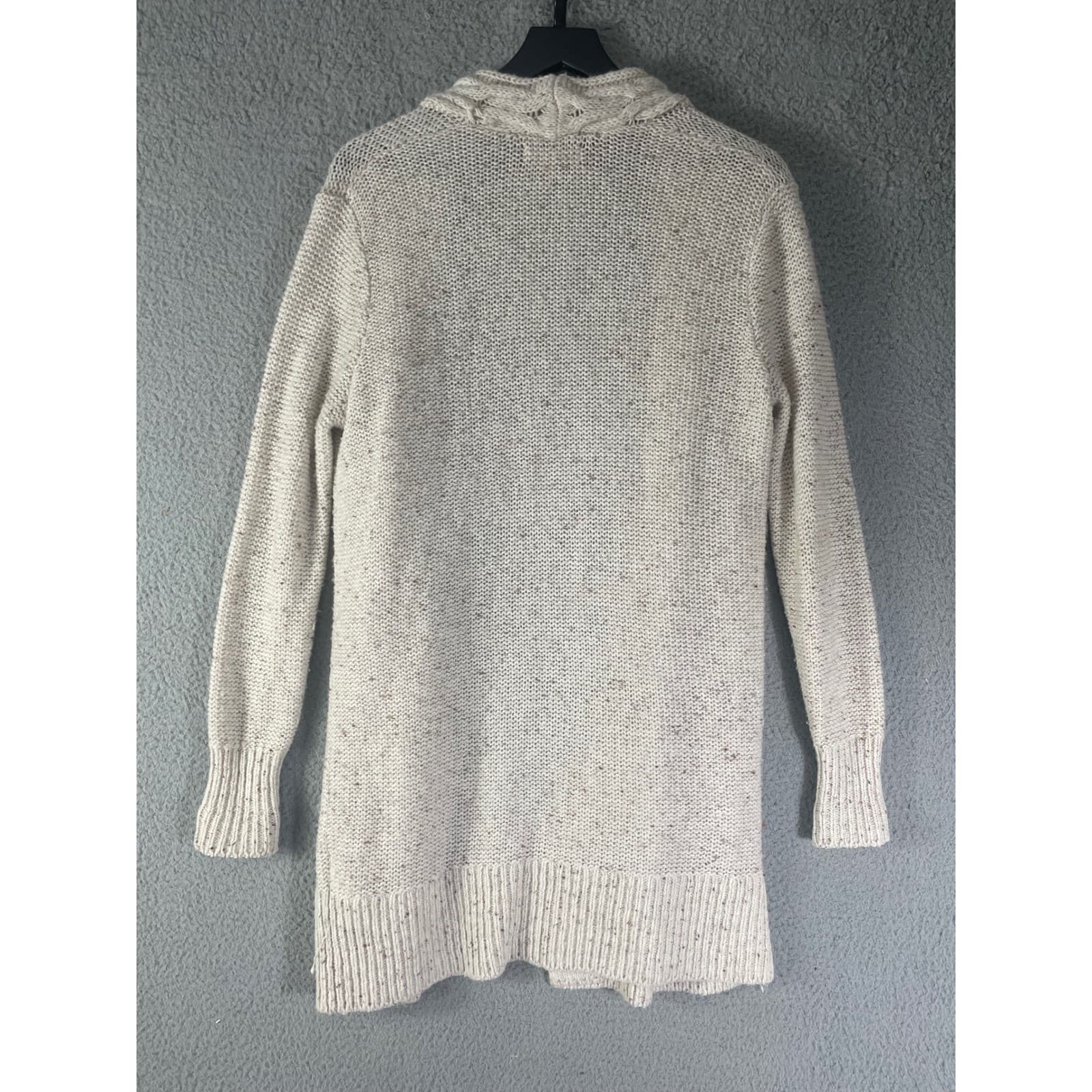Banana Republic Womens Small Oatmeal Wool Blend Cable Trim Long Cardigan Sweater - Thumbnail 6