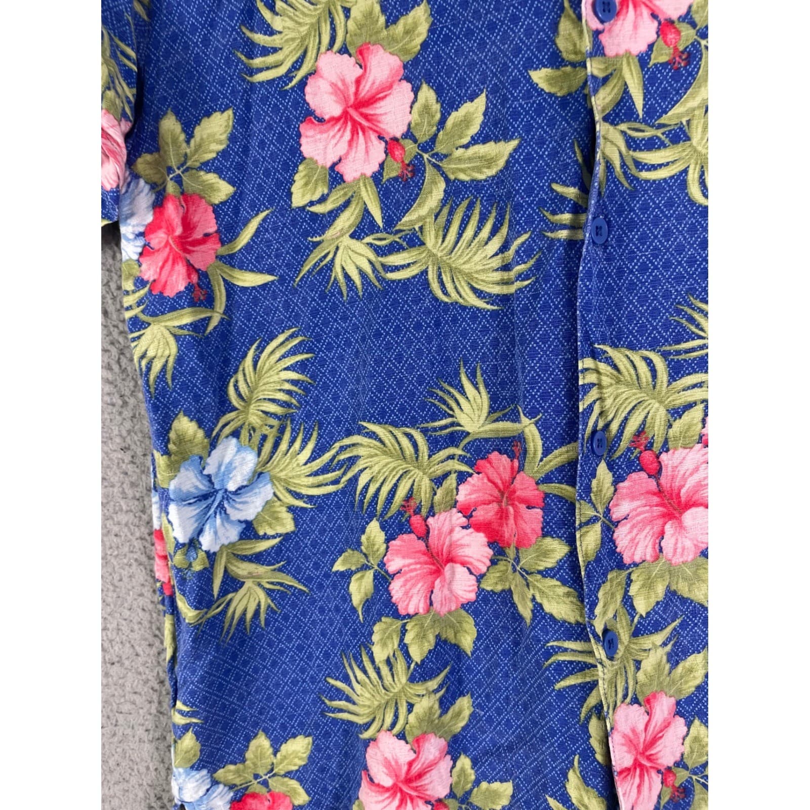 Cubavera Men Medium Blue Hawaiian Floral Aloha Button Up Shirt Short Sleeve - Thumbnail 10