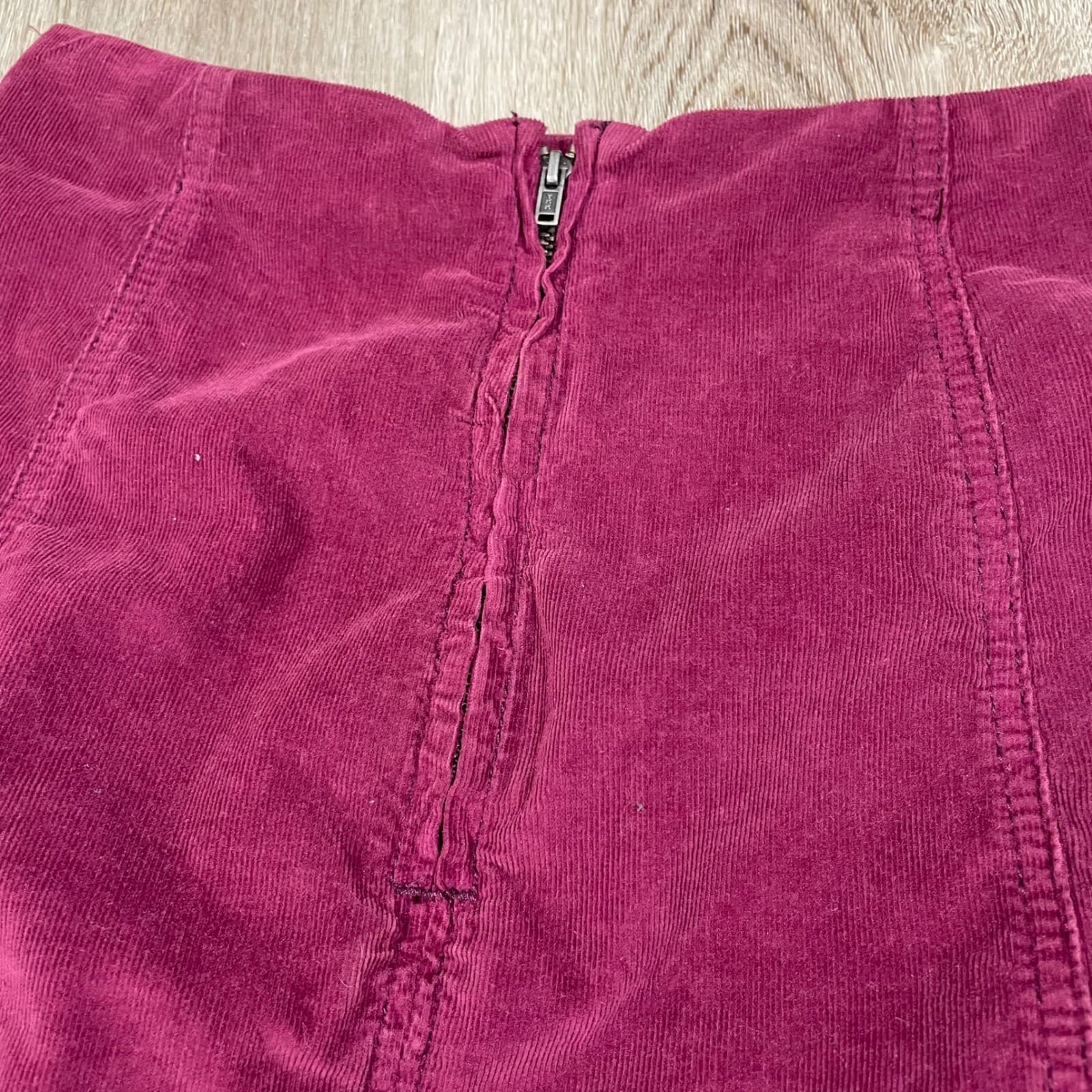 Free People Burgundy Corduroy Mini Skirt Women's Size 8 Boho Fall Back Zip - Thumbnail 11