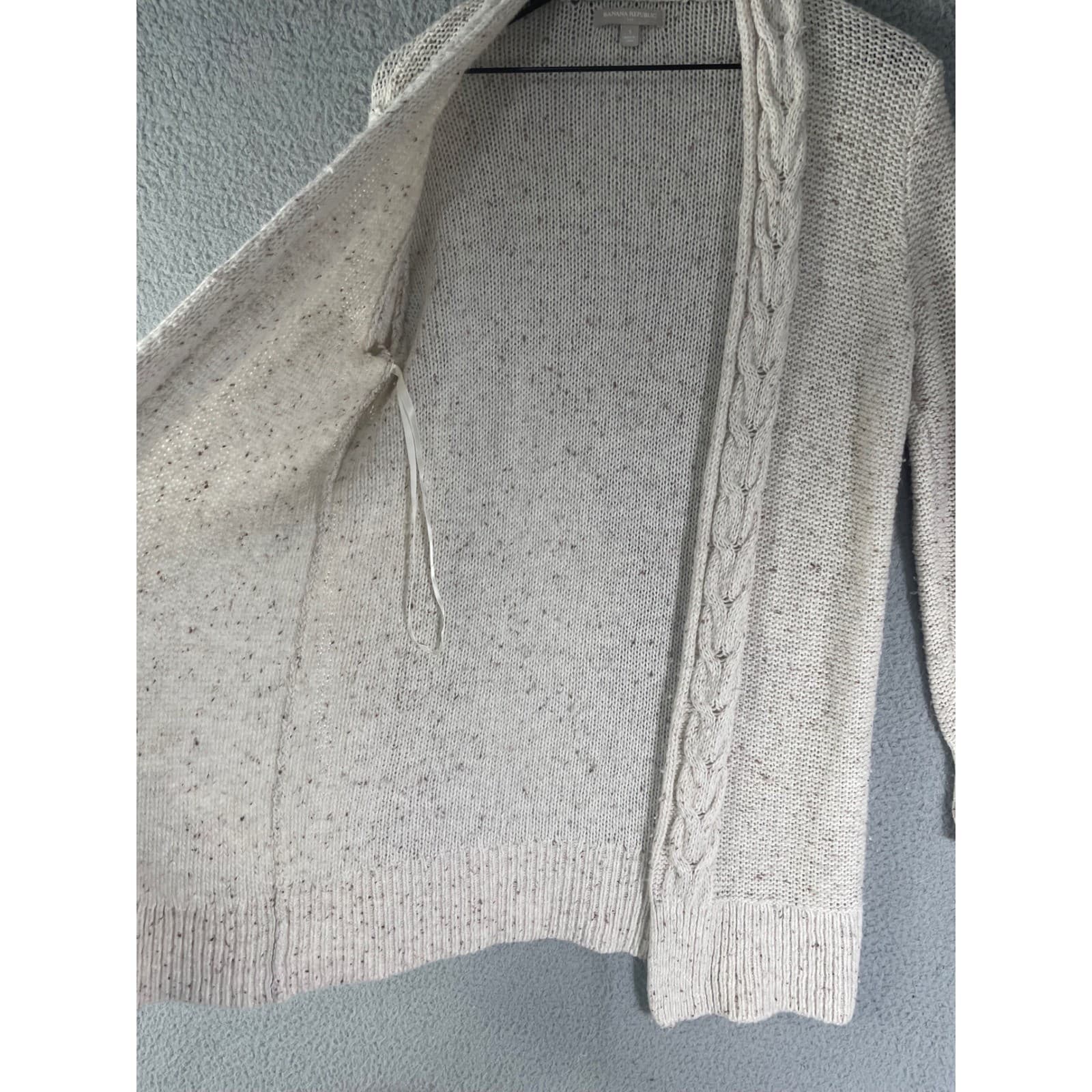 Banana Republic Womens Small Oatmeal Wool Blend Cable Trim Long Cardigan Sweater - Thumbnail 8