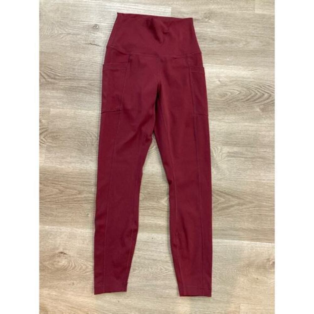 90 Degree By Reflex Leggings Womens XS Burgundy High Rise Yoga Gym Pockets - Thumbnail 4