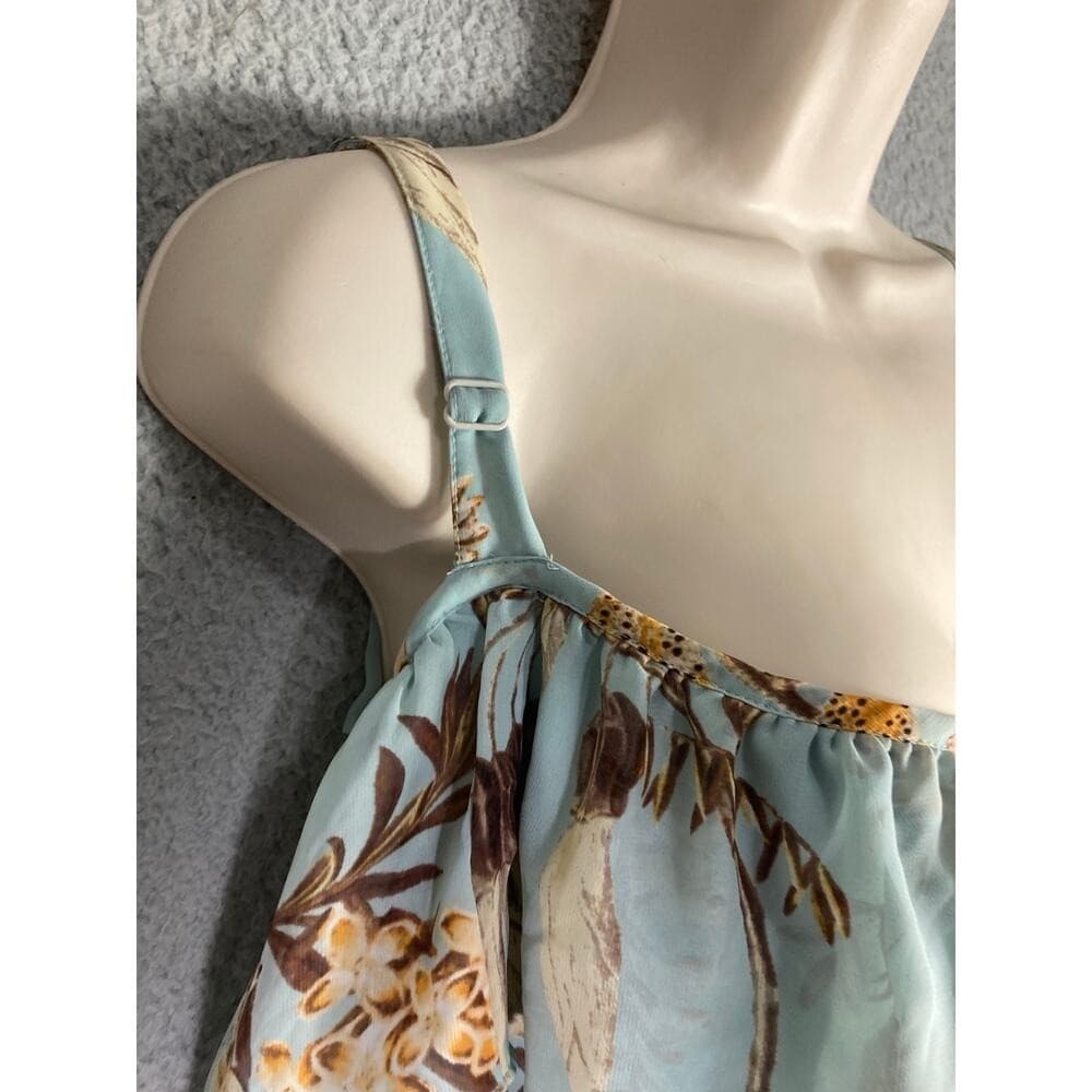 Boutique Blouse Womens 3X Blue Floral Cold Shoulder Tunic Top Ruffle Cami - Thumbnail 5