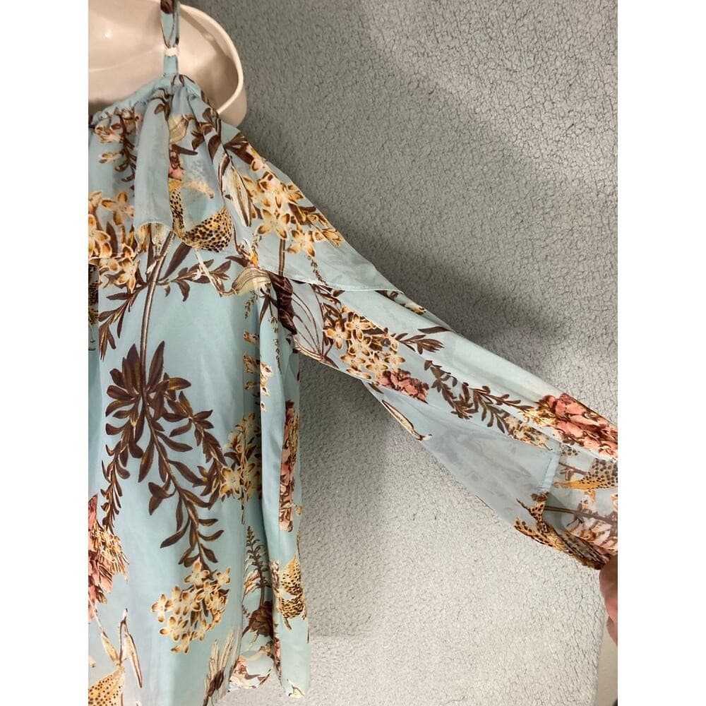 Boutique Blouse Womens 3X Blue Floral Cold Shoulder Tunic Top Ruffle Cami - Thumbnail 9