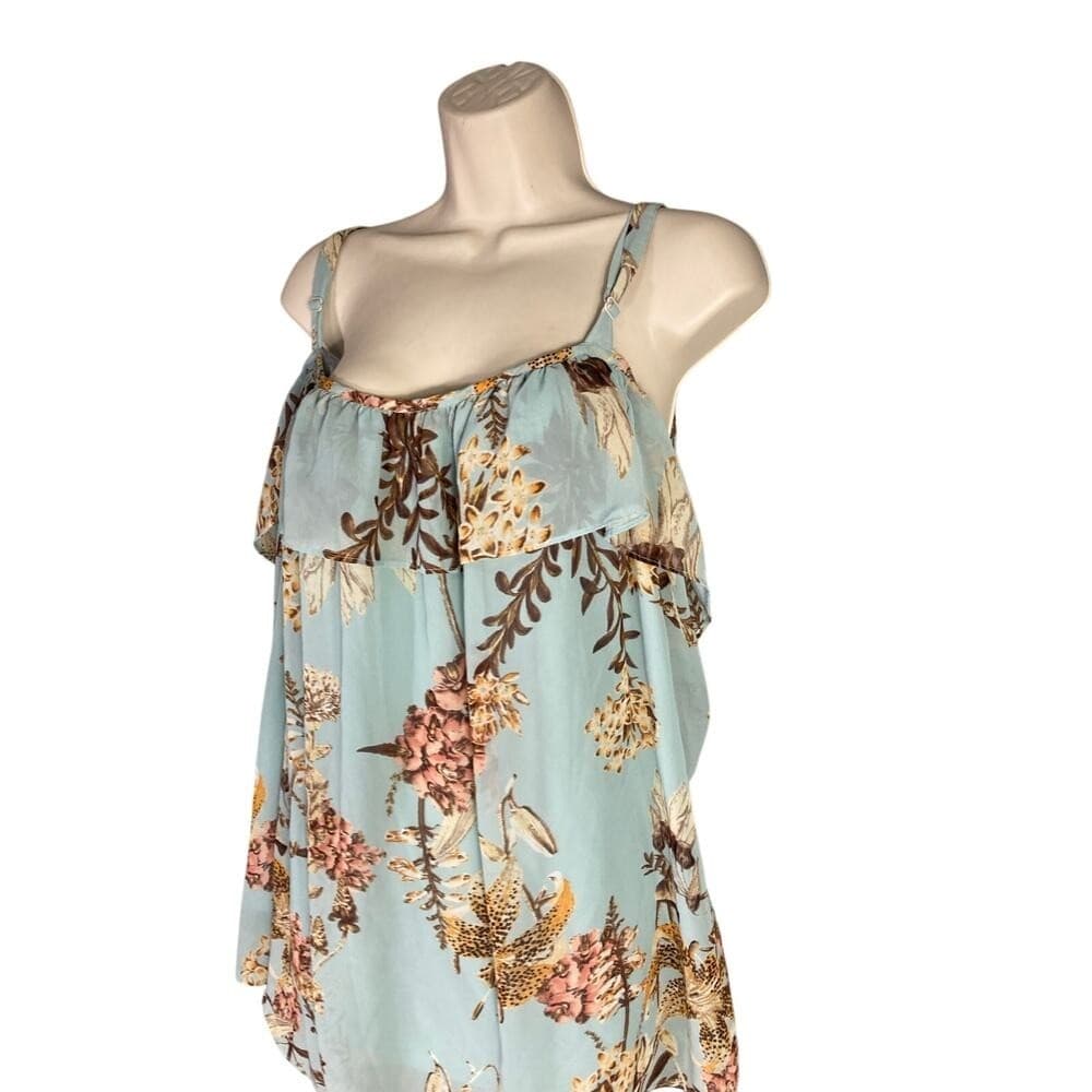 Boutique Blouse Womens 3X Blue Floral Cold Shoulder Tunic Top Ruffle Cami - Thumbnail 2