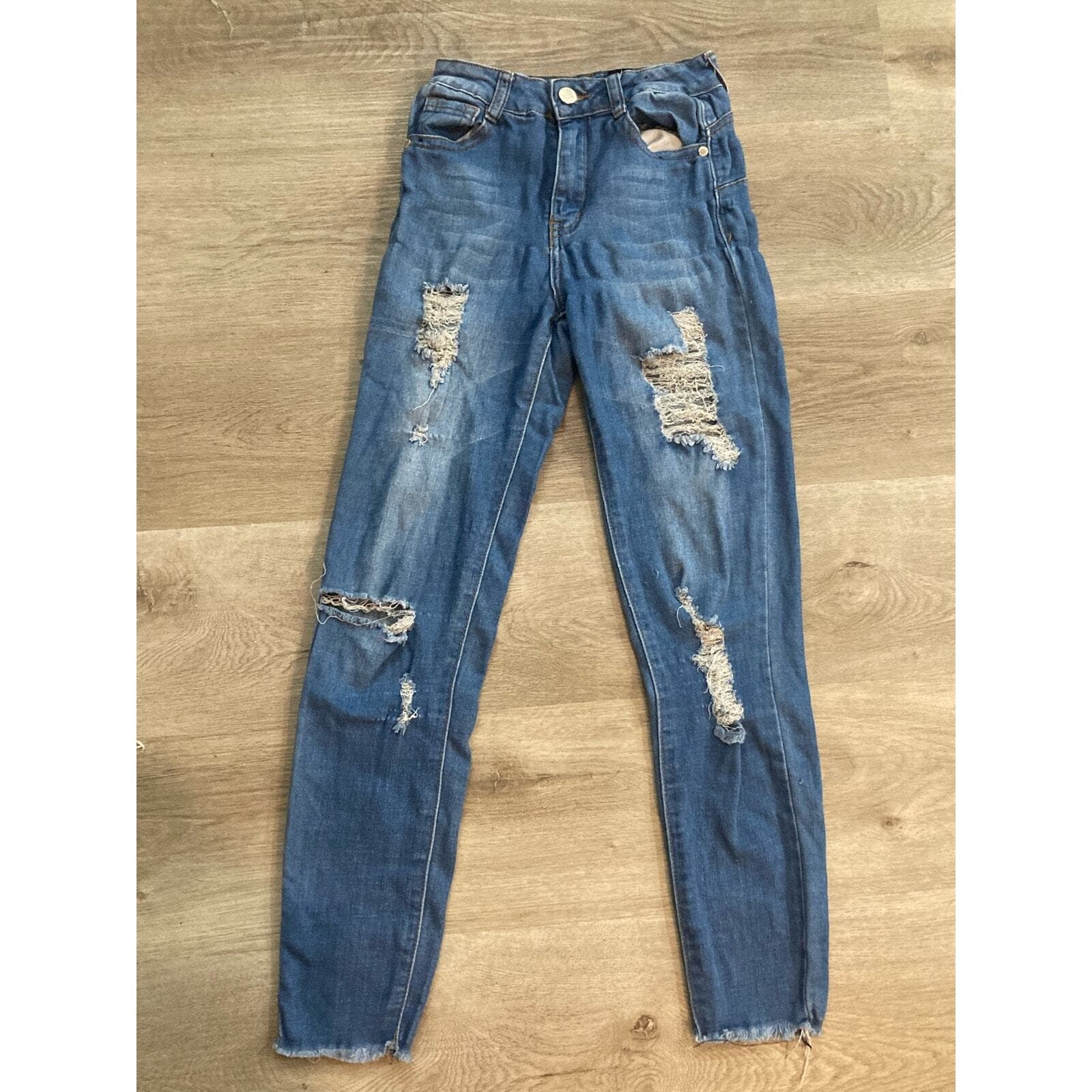 Blue Republic Jeans Womens 0 Medium Wash Distressed Skinny Raw Hem Stretch - Thumbnail 5