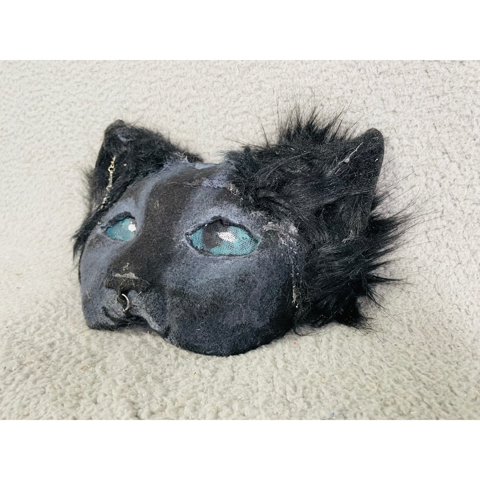 Black Cat Mask Furry Costume Cosplay Therian Animal Fishbone Earring Accessory - Thumbnail 4