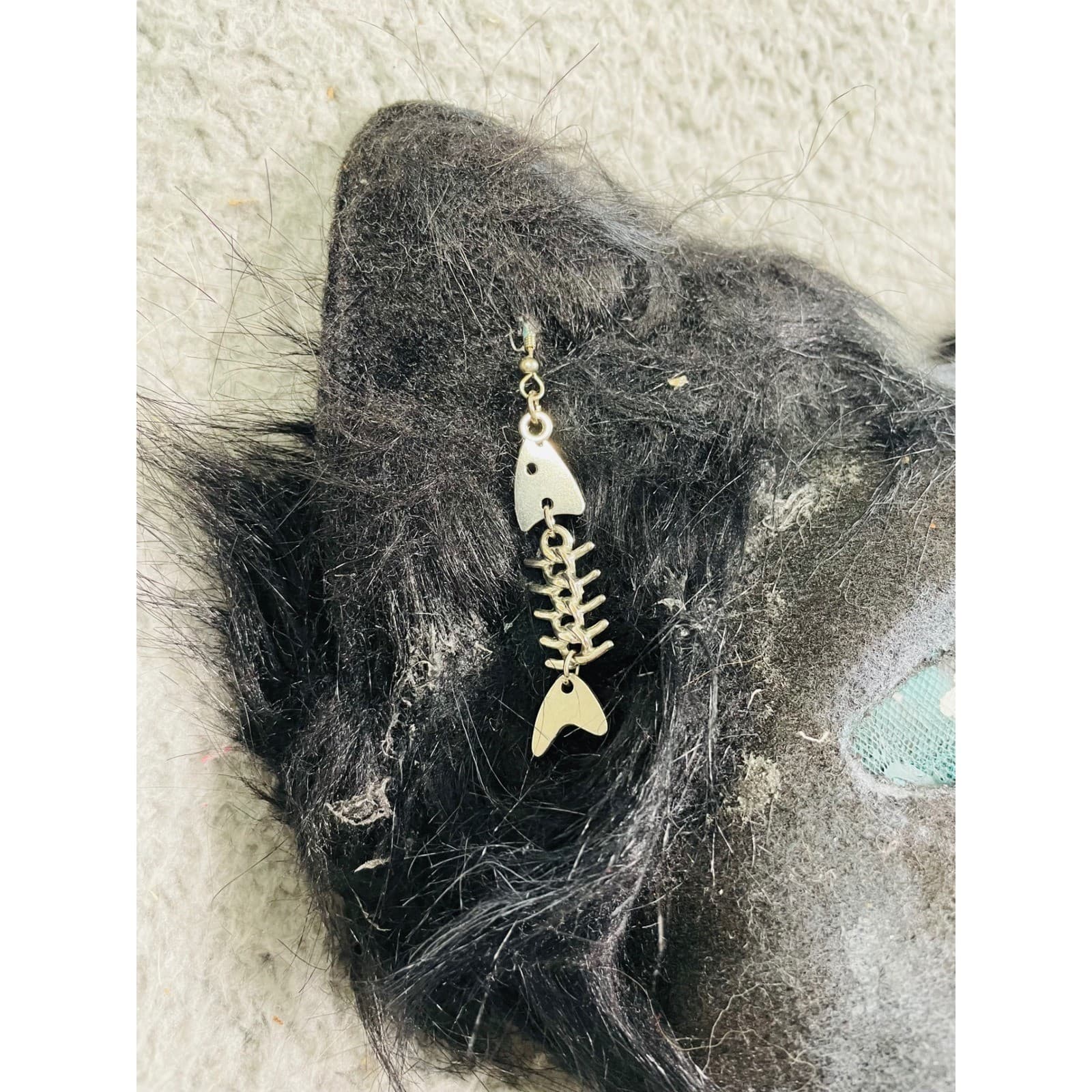 Black Cat Mask Furry Costume Cosplay Therian Animal Fishbone Earring Accessory - Thumbnail 8