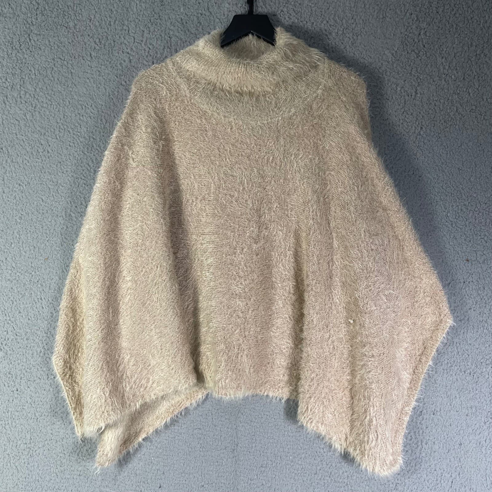 Anthropologie Akemi Kin Eyelash Poncho Sweater Womens OS Ivory Turtleneck - Thumbnail 3