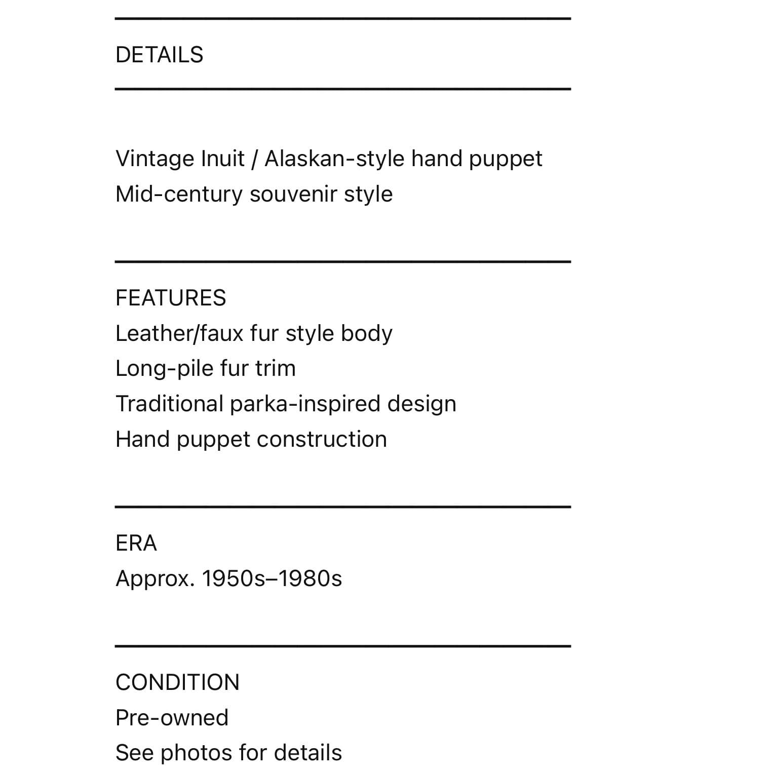 Vintage Alaska Hand Puppet Fur Trim Leather Face Souvenir Doll - Thumbnail 2