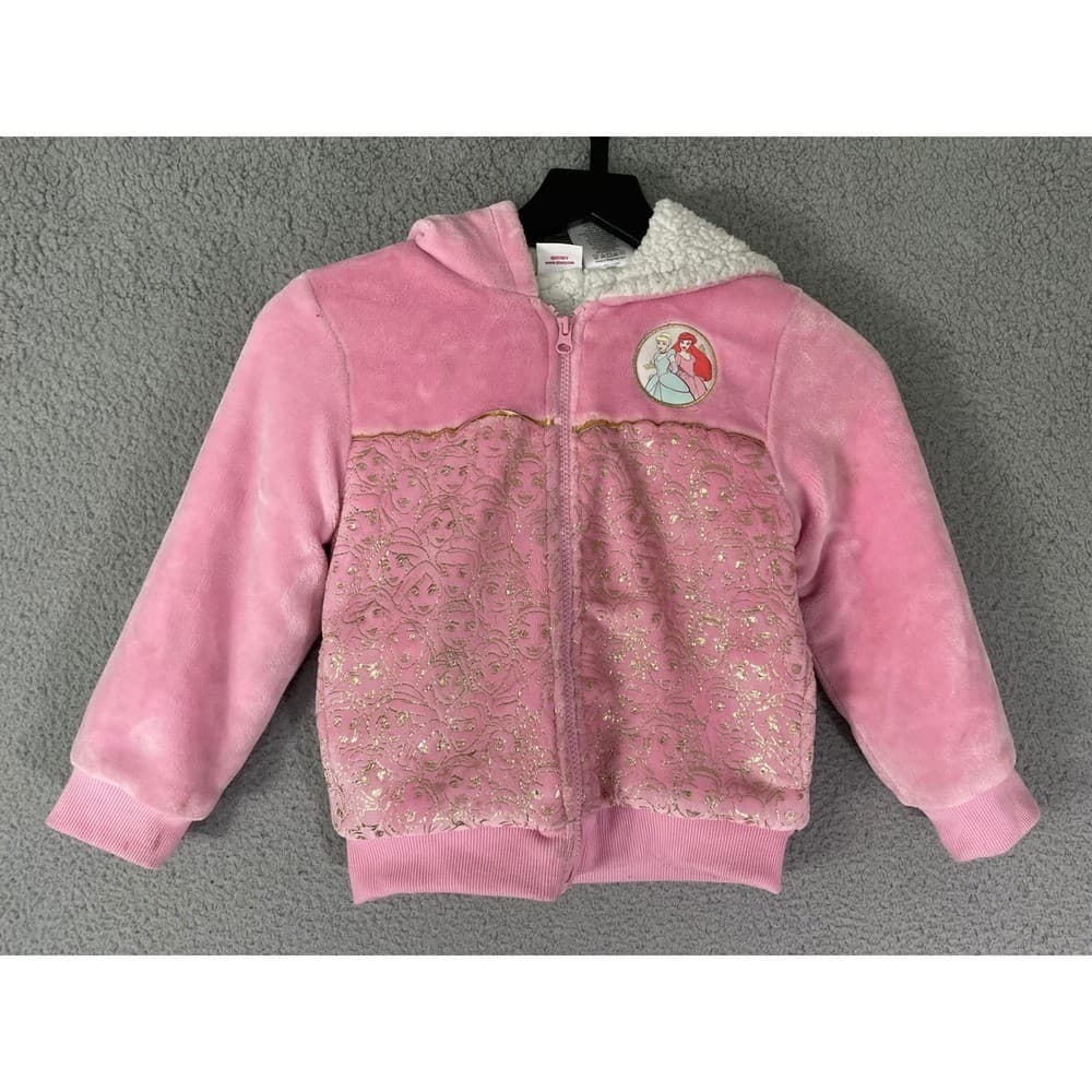 Disney Princess Ariel Cinderella Pink Sherpa Girls Hoodie Jacket Size 6 - Thumbnail 8