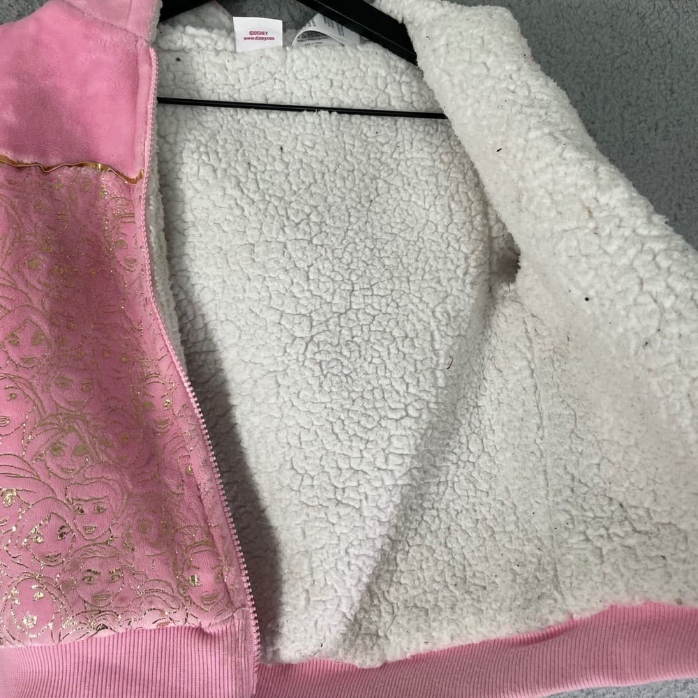 Disney Princess Ariel Cinderella Pink Sherpa Girls Hoodie Jacket Size 6 - Thumbnail 7