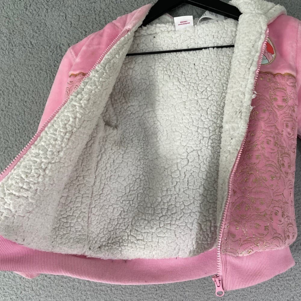 Disney Princess Ariel Cinderella Pink Sherpa Girls Hoodie Jacket Size 6 - Thumbnail 6