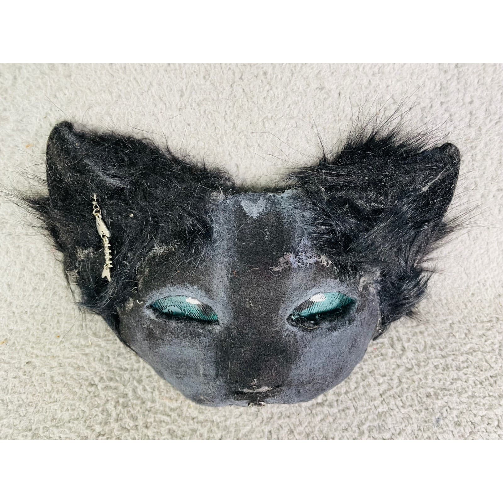 Black Cat Mask Furry Costume Cosplay Therian Animal Fishbone Earring Accessory - Thumbnail 5