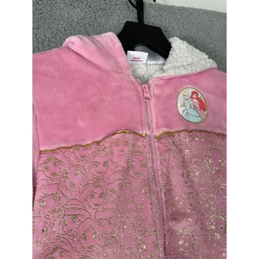 Disney Princess Ariel Cinderella Pink Sherpa Girls Hoodie Jacket Size 6 - Thumbnail 14