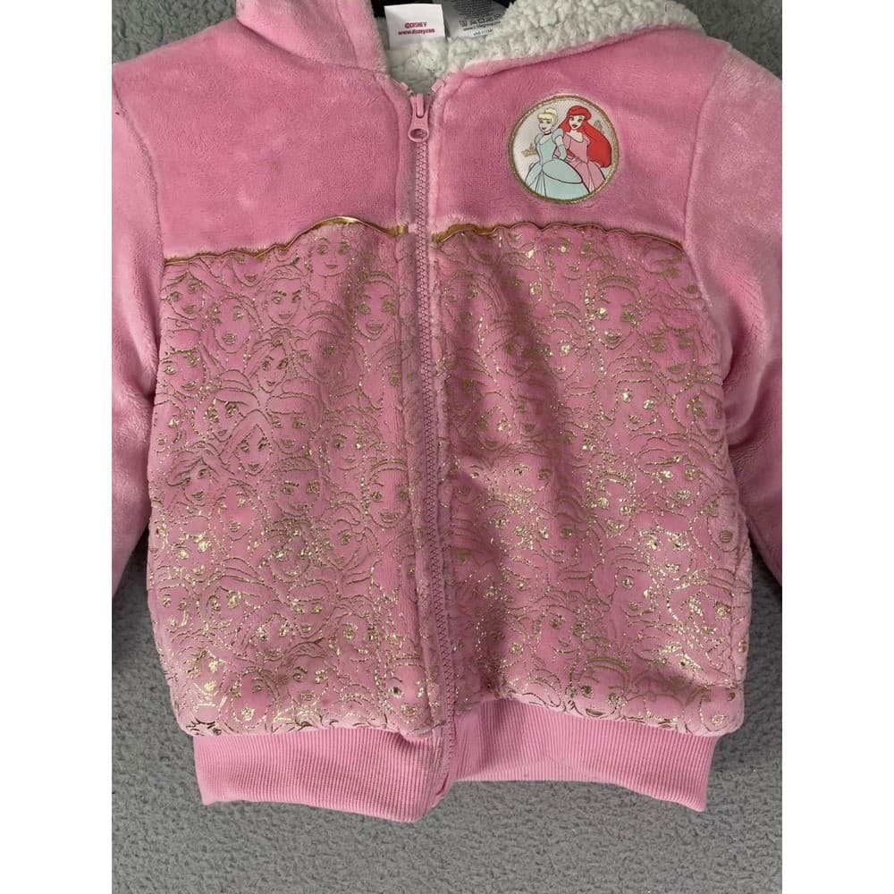 Disney Princess Ariel Cinderella Pink Sherpa Girls Hoodie Jacket Size 6 - Thumbnail 12