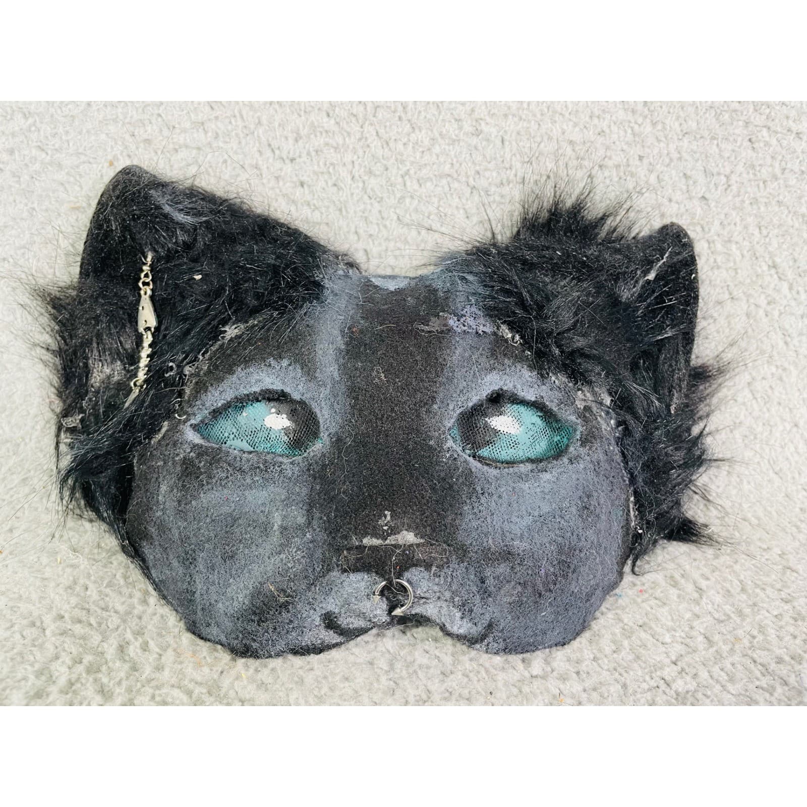 Black Cat Mask Furry Costume Cosplay Therian Animal Fishbone Earring Accessory - Thumbnail 2