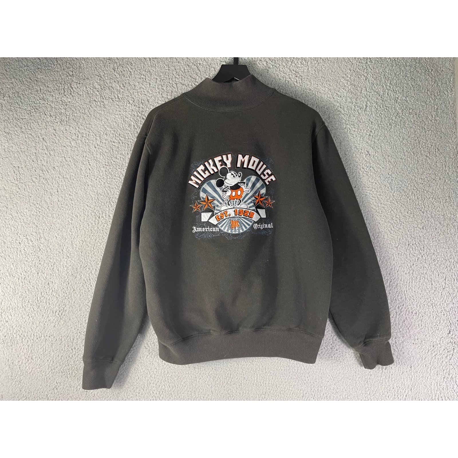 Disney Parks Mickey Mouse Quarter Zip Sweatshirt Large Gray Pullover - Thumbnail 5