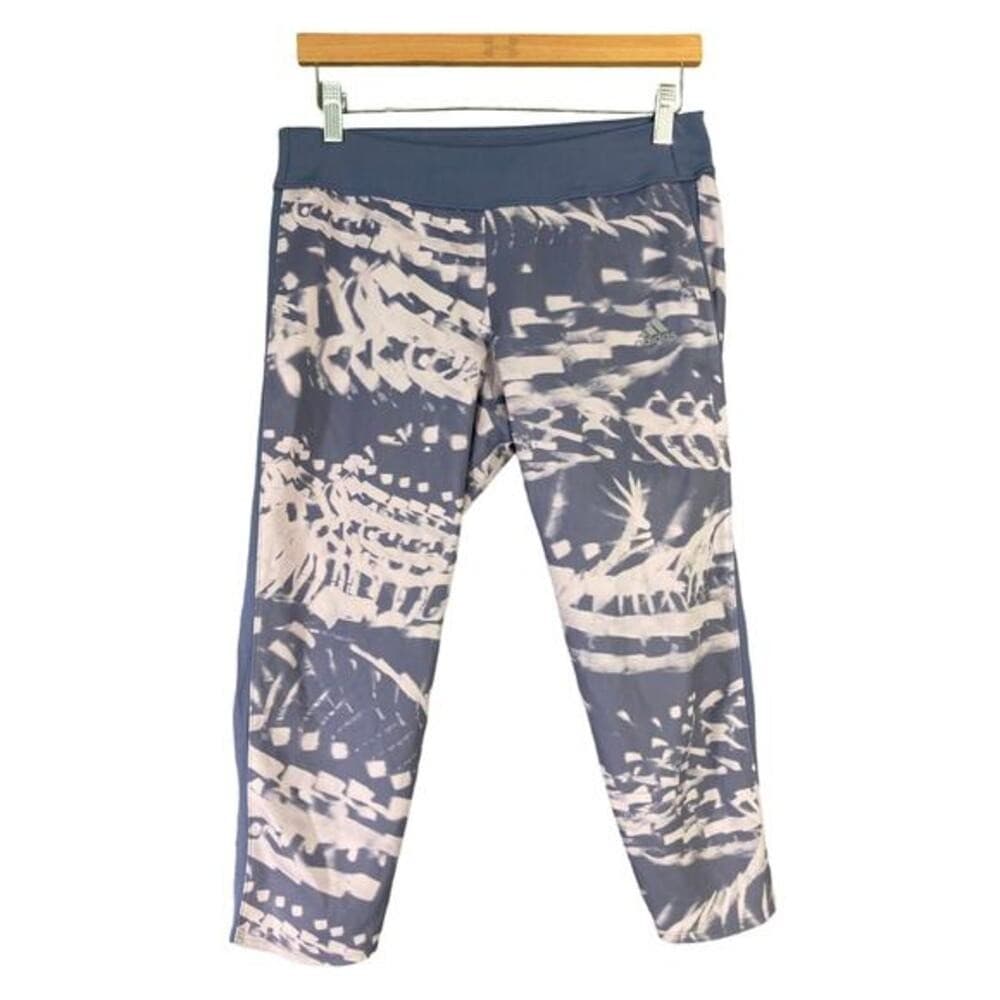 Adidas Leggings Womens M Blue Climacool Graphic Crop 3/4 Running Gym Pants - Thumbnail 2
