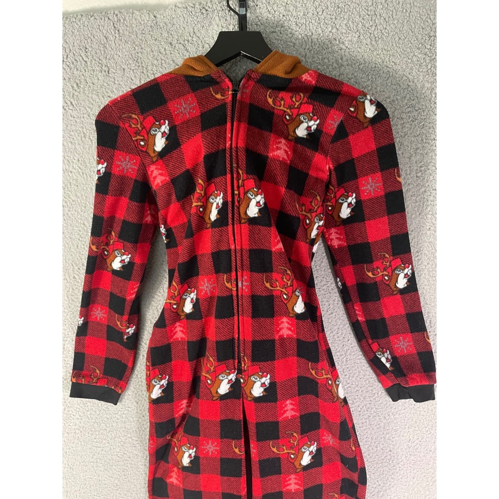 Buc-ee’s Kids Beaver Costume Red Plaid One Piece Hooded Youth M L Outfit - Thumbnail 7