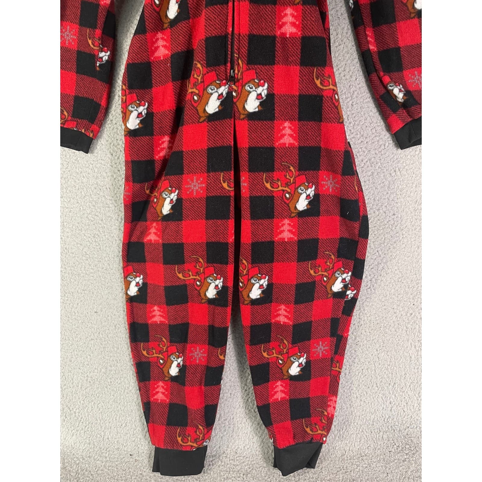 Buc-ee’s Kids Beaver Costume Red Plaid One Piece Hooded Youth M L Outfit - Thumbnail 3